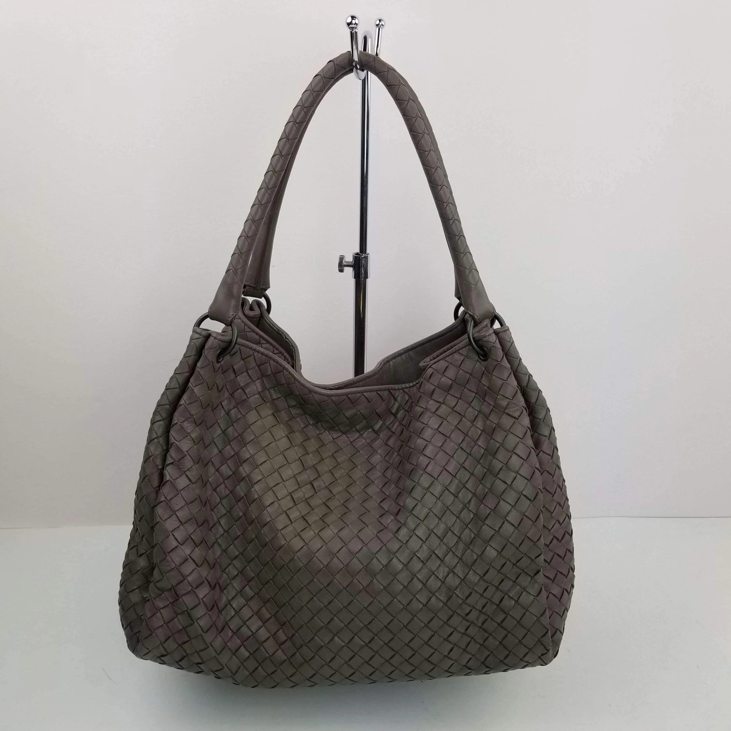 Bottega Veneta Grey Intrecciato Woven Nappa Leather Parachute Bag - Image 2
