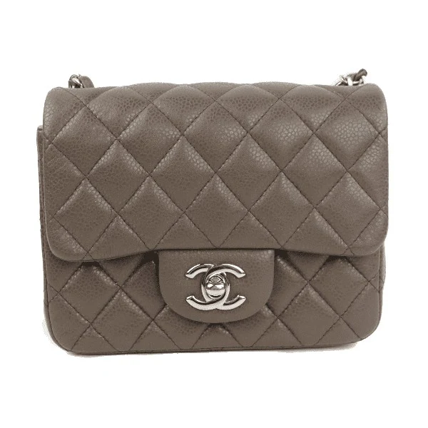 Chanel Brown Quilted Caviar Leather Classic Square Mini Flap Bag - Image 2