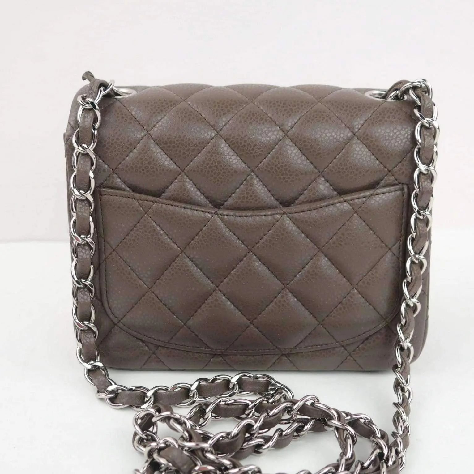 Chanel Brown Quilted Caviar Leather Classic Square Mini Flap Bag - Image 4