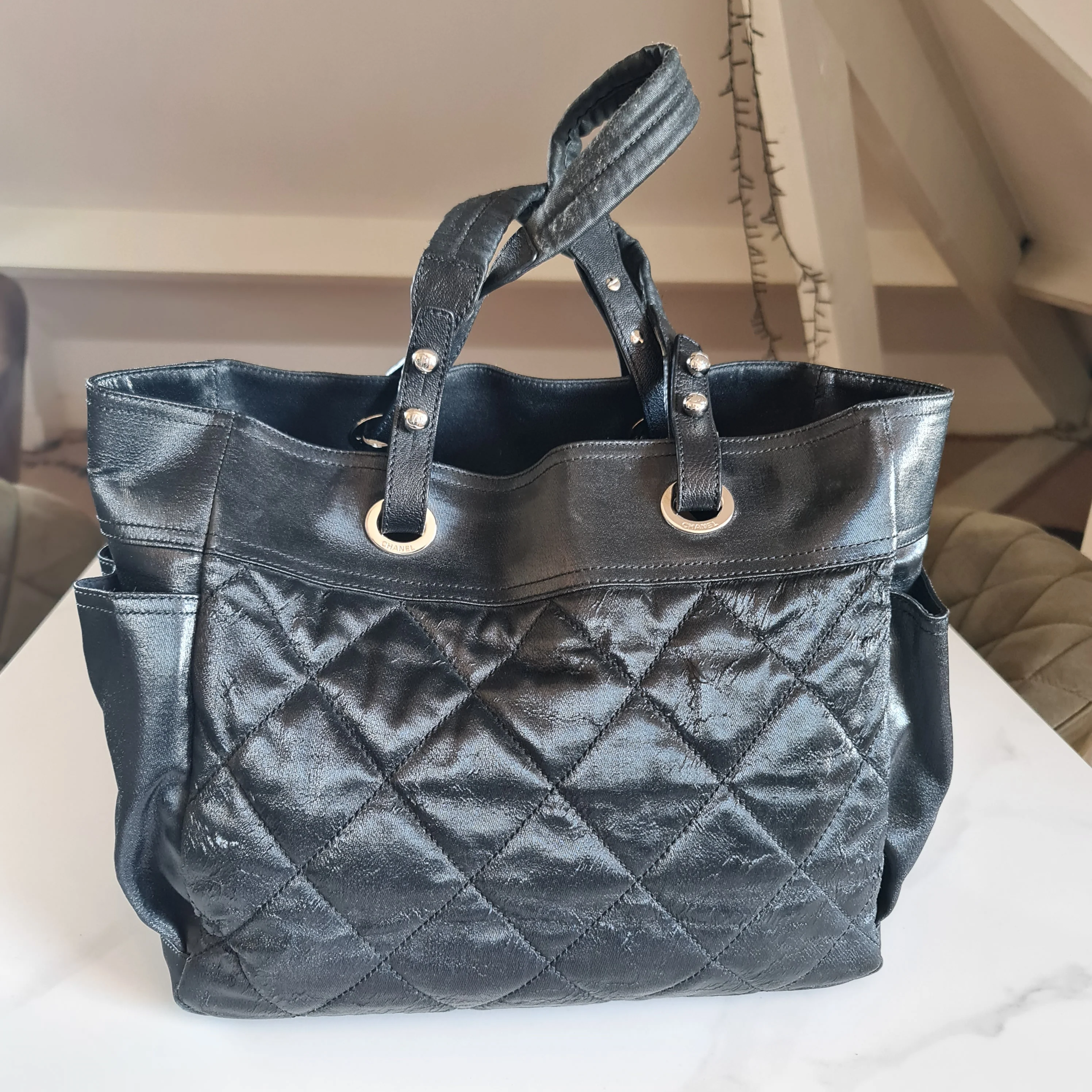 Chanel Black Fabric Biarritz Tote Bag (806) - Image 3