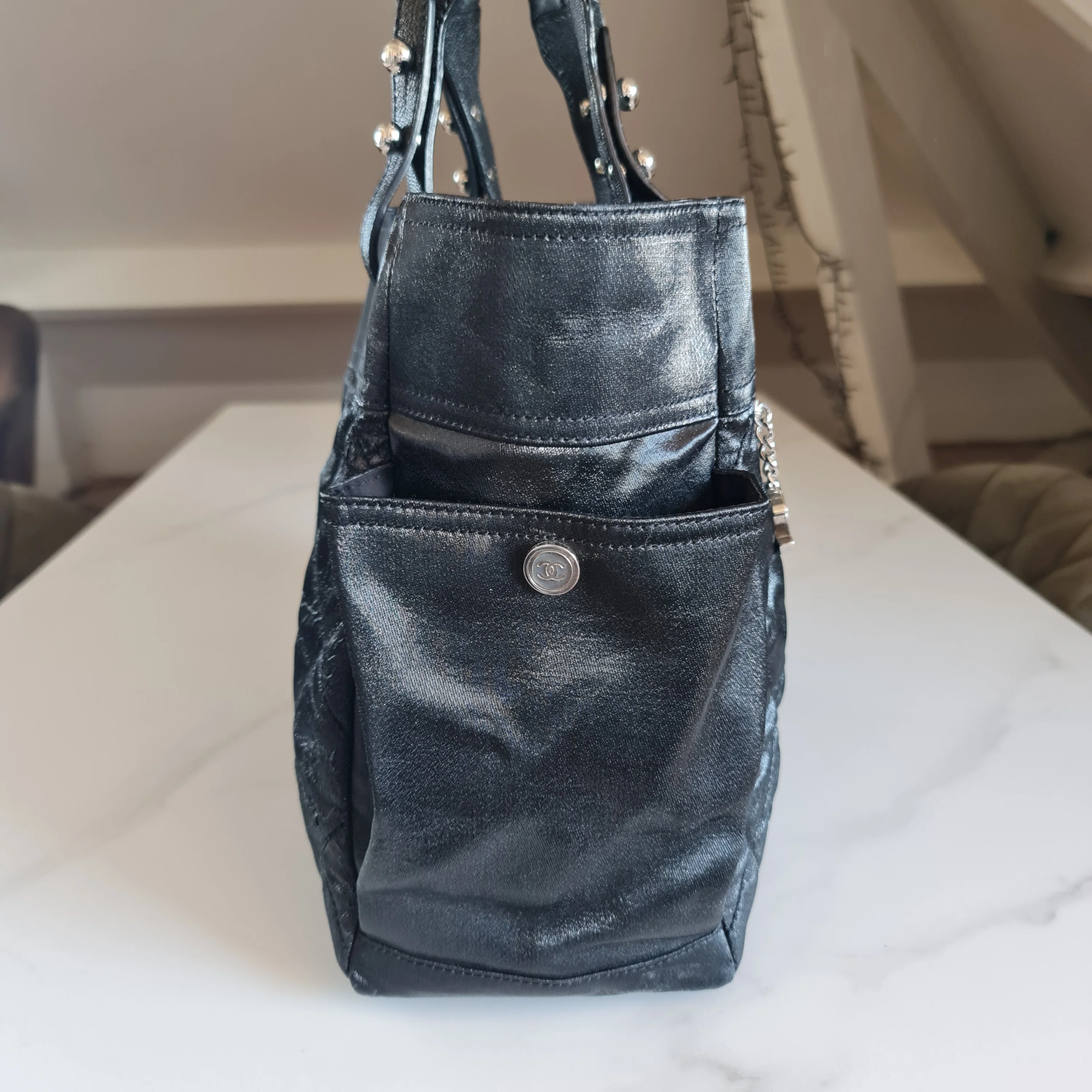 Chanel Black Fabric Biarritz Tote Bag (806) - Image 4