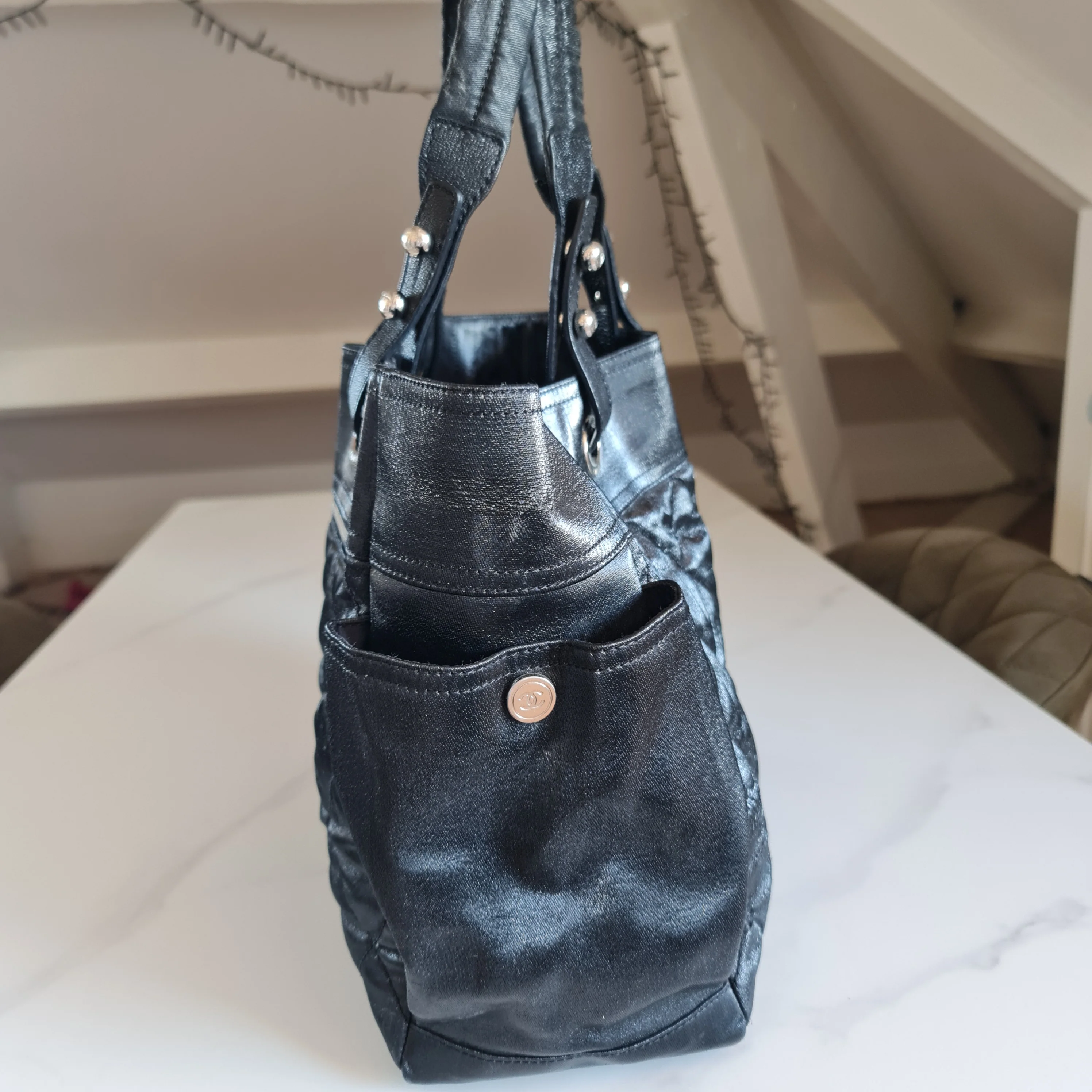 Chanel Black Fabric Biarritz Tote Bag (806) - Image 5
