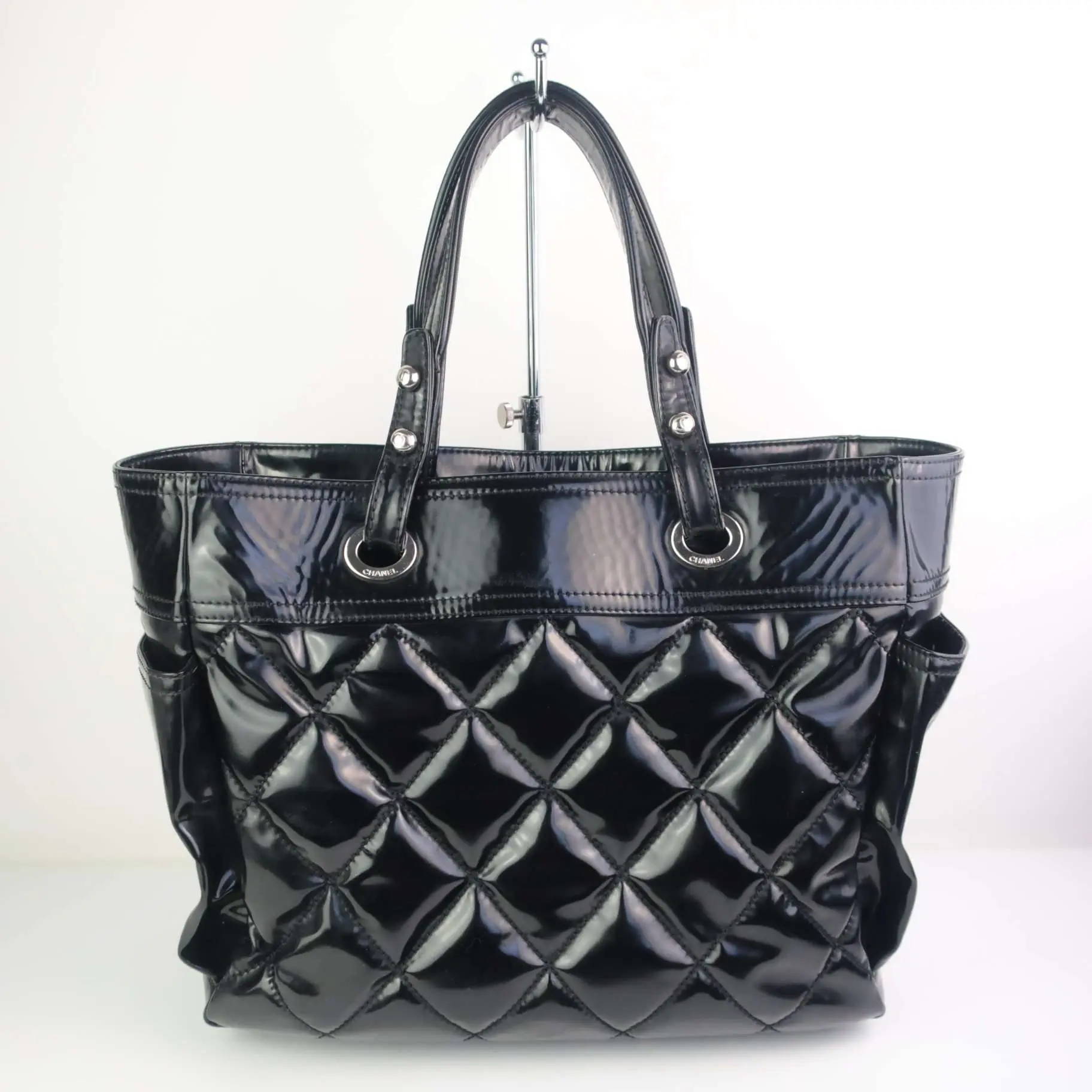 Chanel Black Patent Leather Biarritz Tote Bag - Image 11