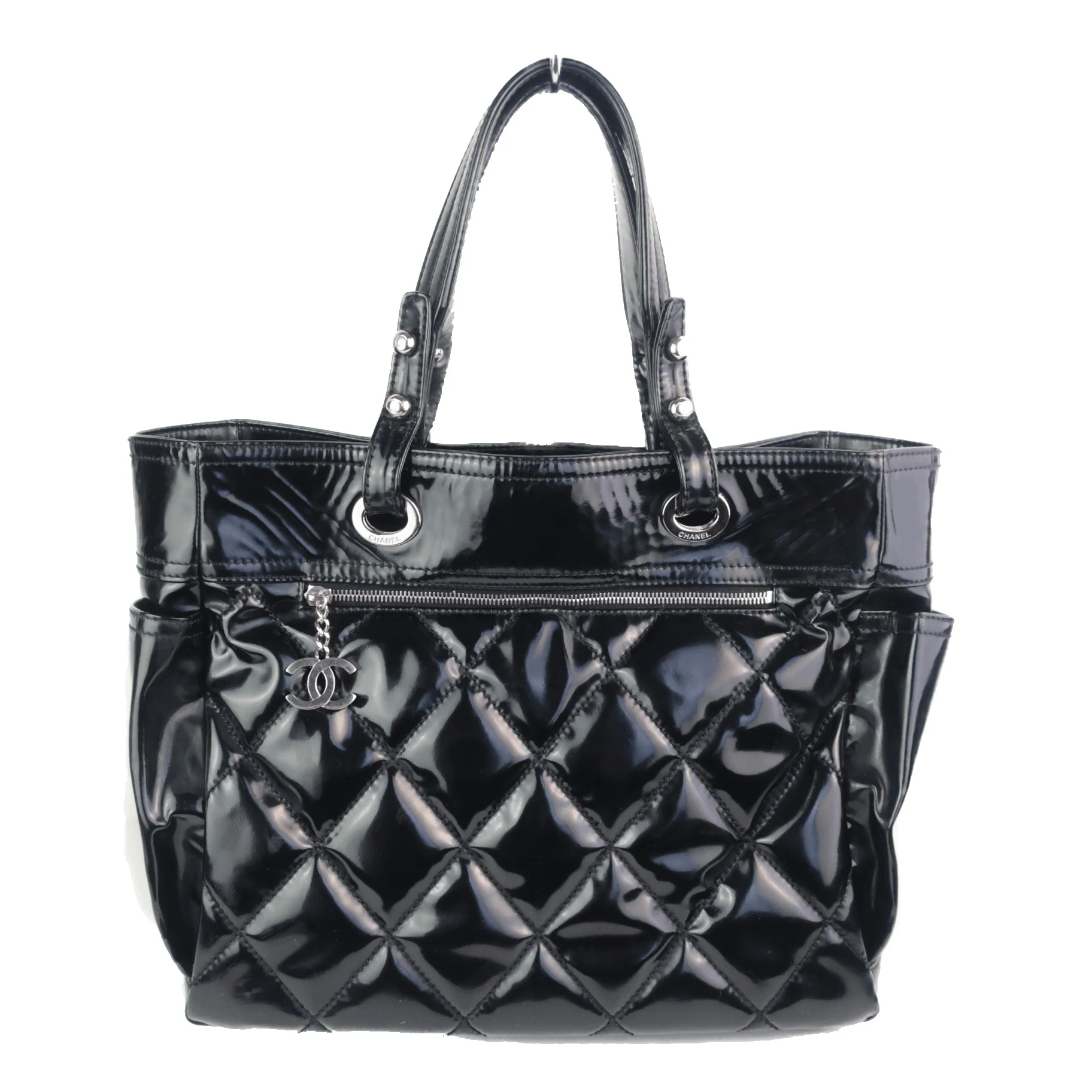 Chanel Black Patent Leather Biarritz Tote Bag - Image 2