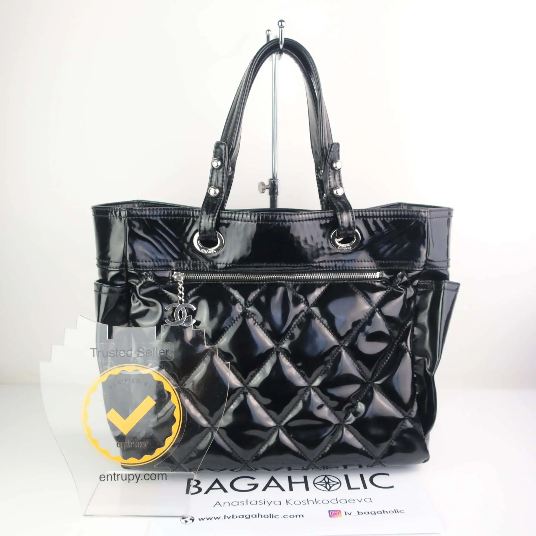 Chanel Black Patent Leather Biarritz Tote Bag - Image 3