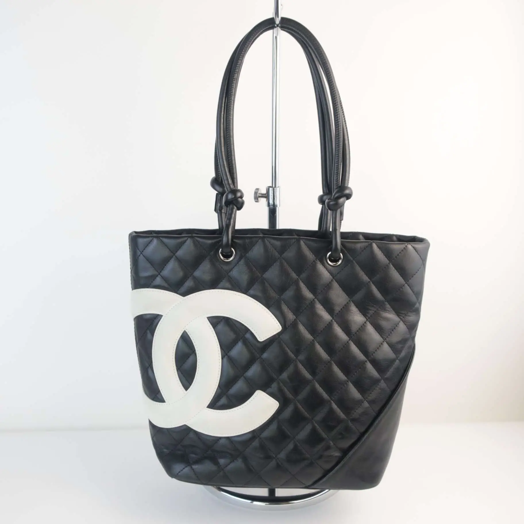 Chanel Cambon Quilted Black and White Small Tote Bag - Image 2