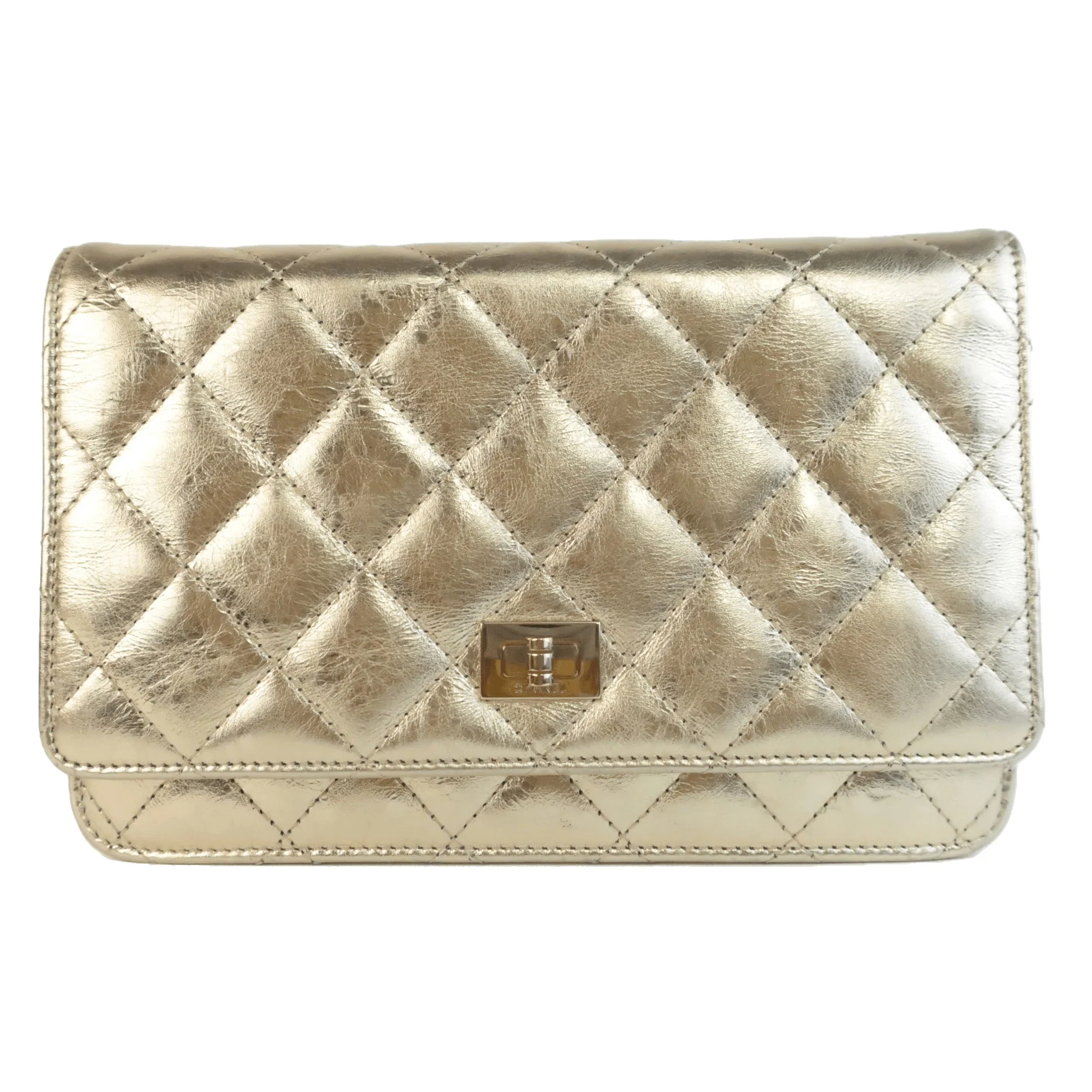 Chanel Aged Calfskin Metallic Gold 2.55 Wallet On Chain (WOC) - Image 2