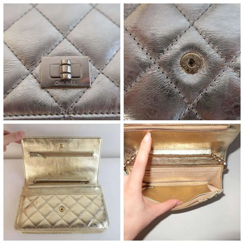 Chanel Aged Calfskin Metallic Gold 2.55 Wallet On Chain (WOC) - Image 7