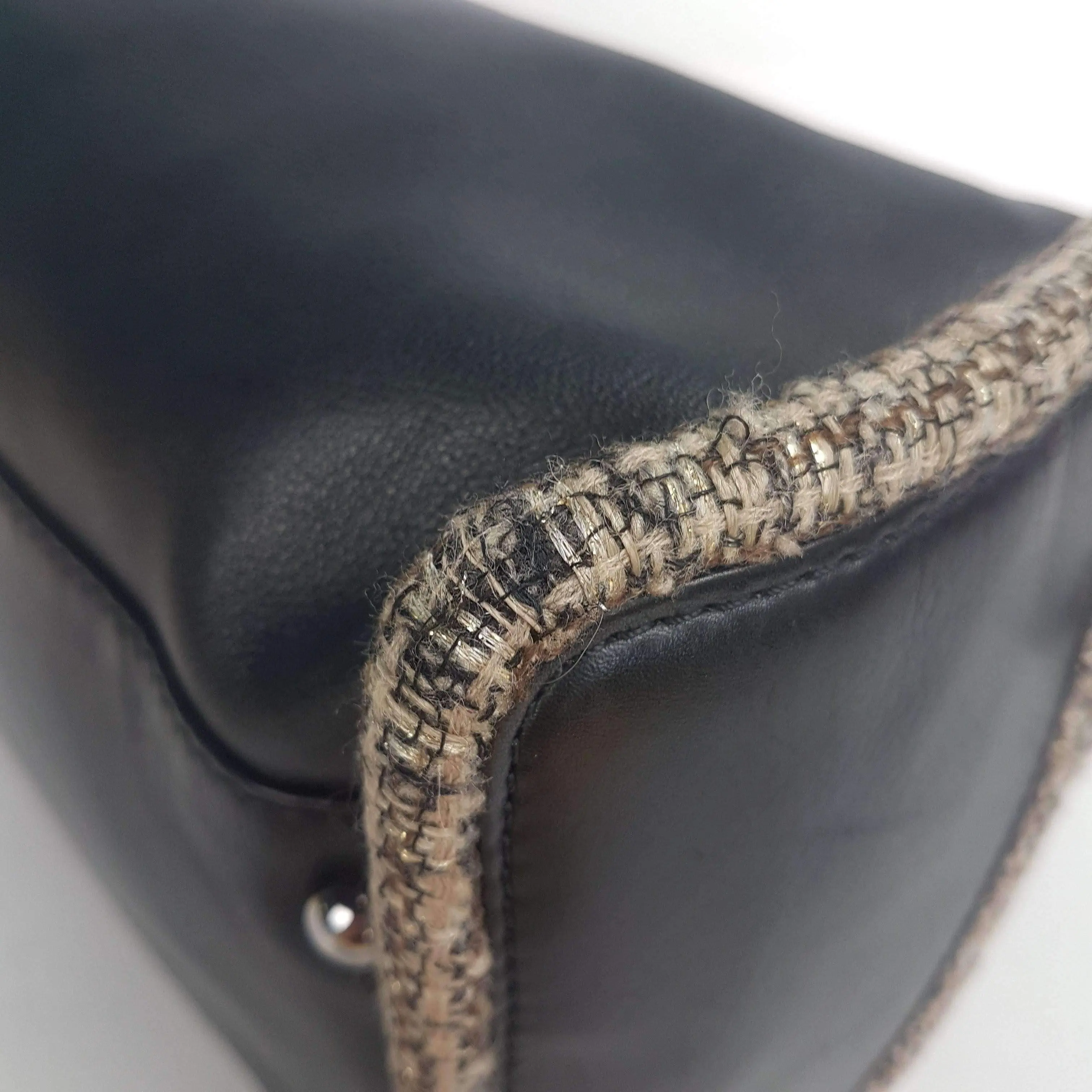 Chanel Vintage Black Leather Bowler Tweed Trim Bag - Image 10
