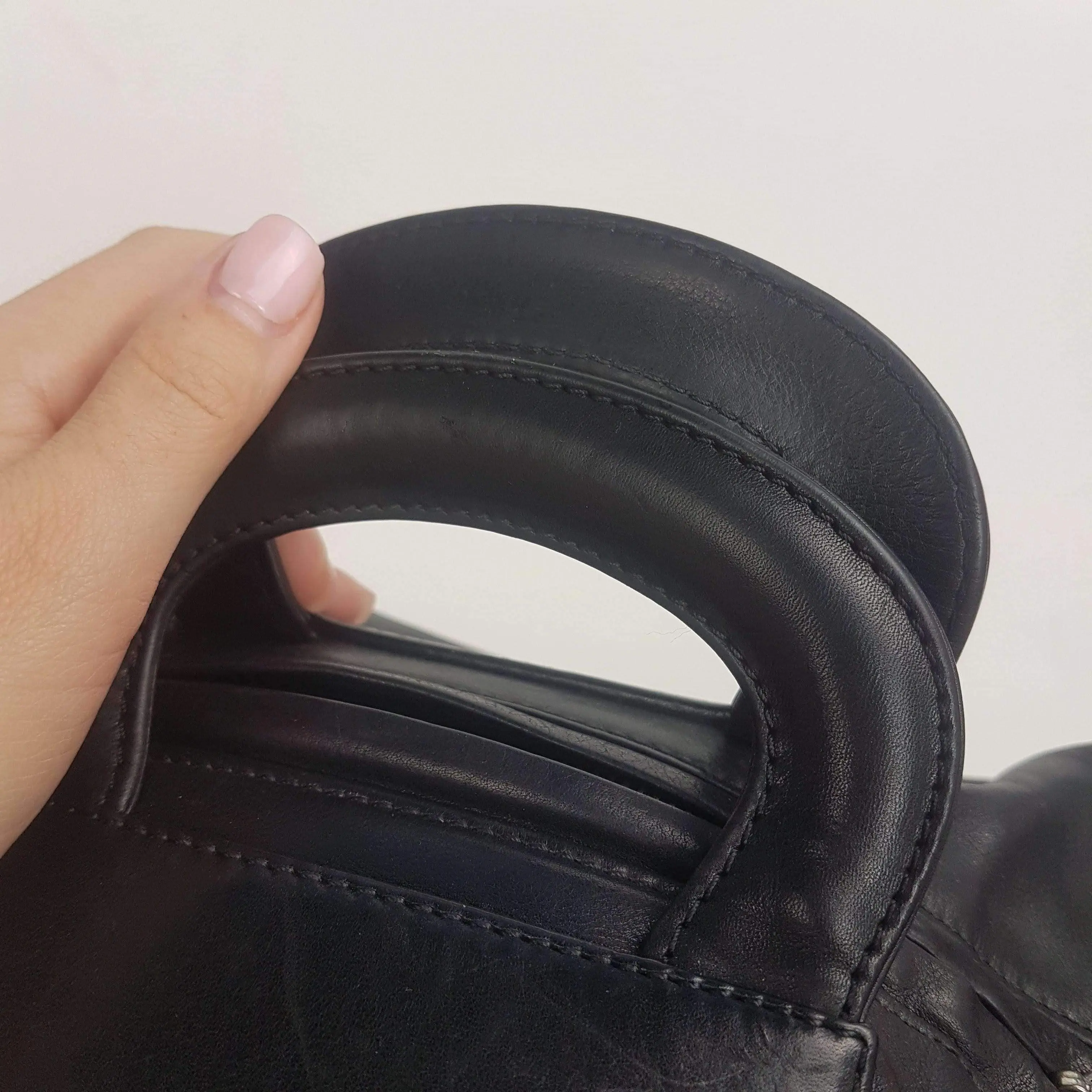 Chanel Vintage Black Leather Bowler Tweed Trim Bag - Image 15