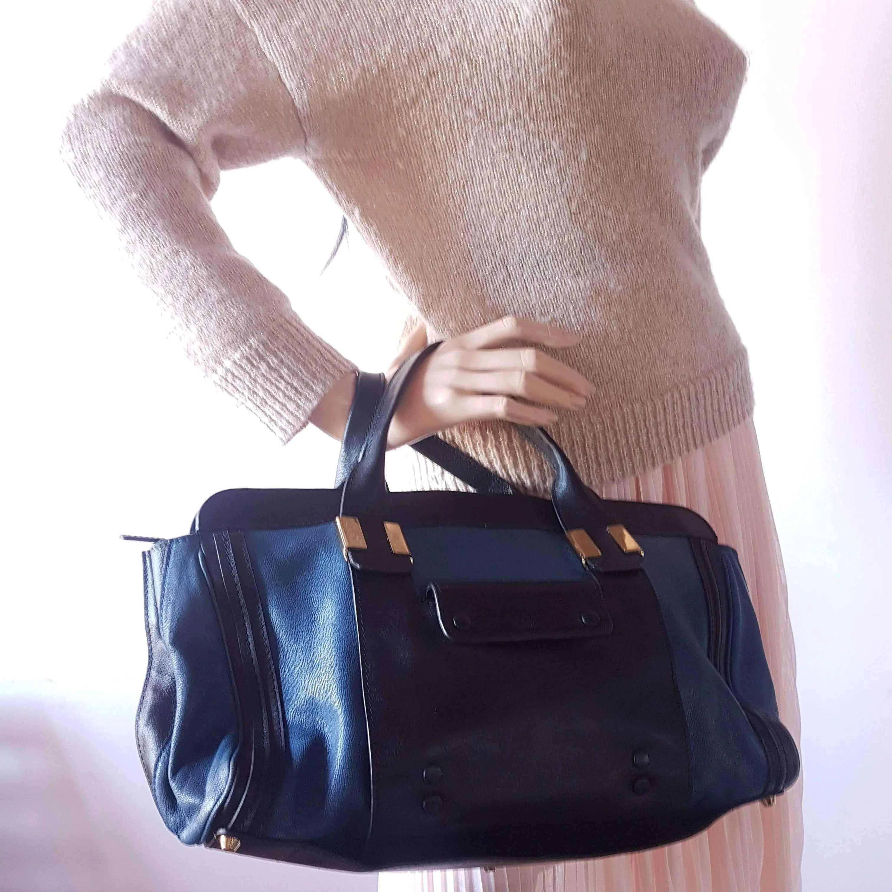 Chloe Blue/Black Leather Medium Alice Satchel Bag - Image 152