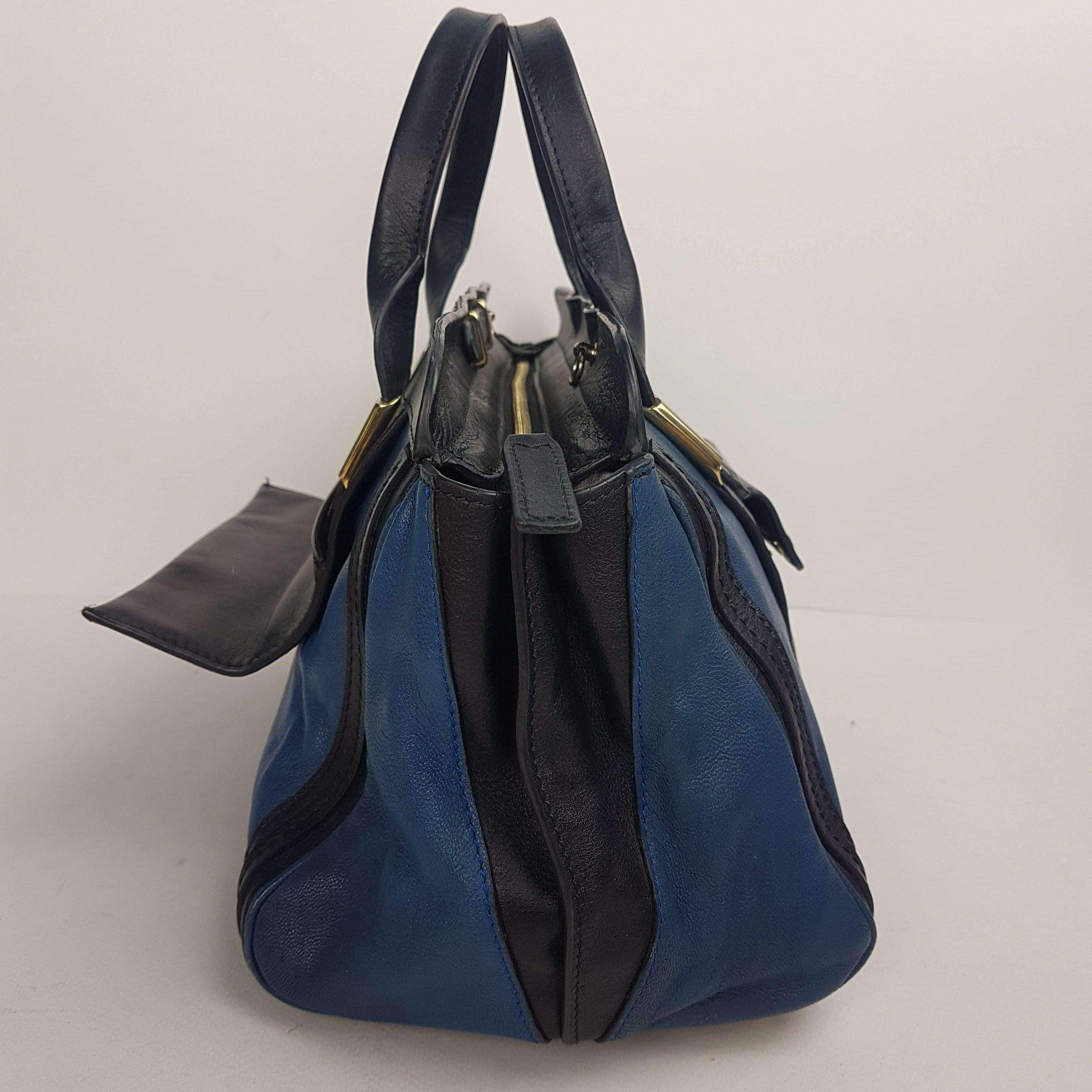 Chloe Blue/Black Leather Medium Alice Satchel Bag - Image 163