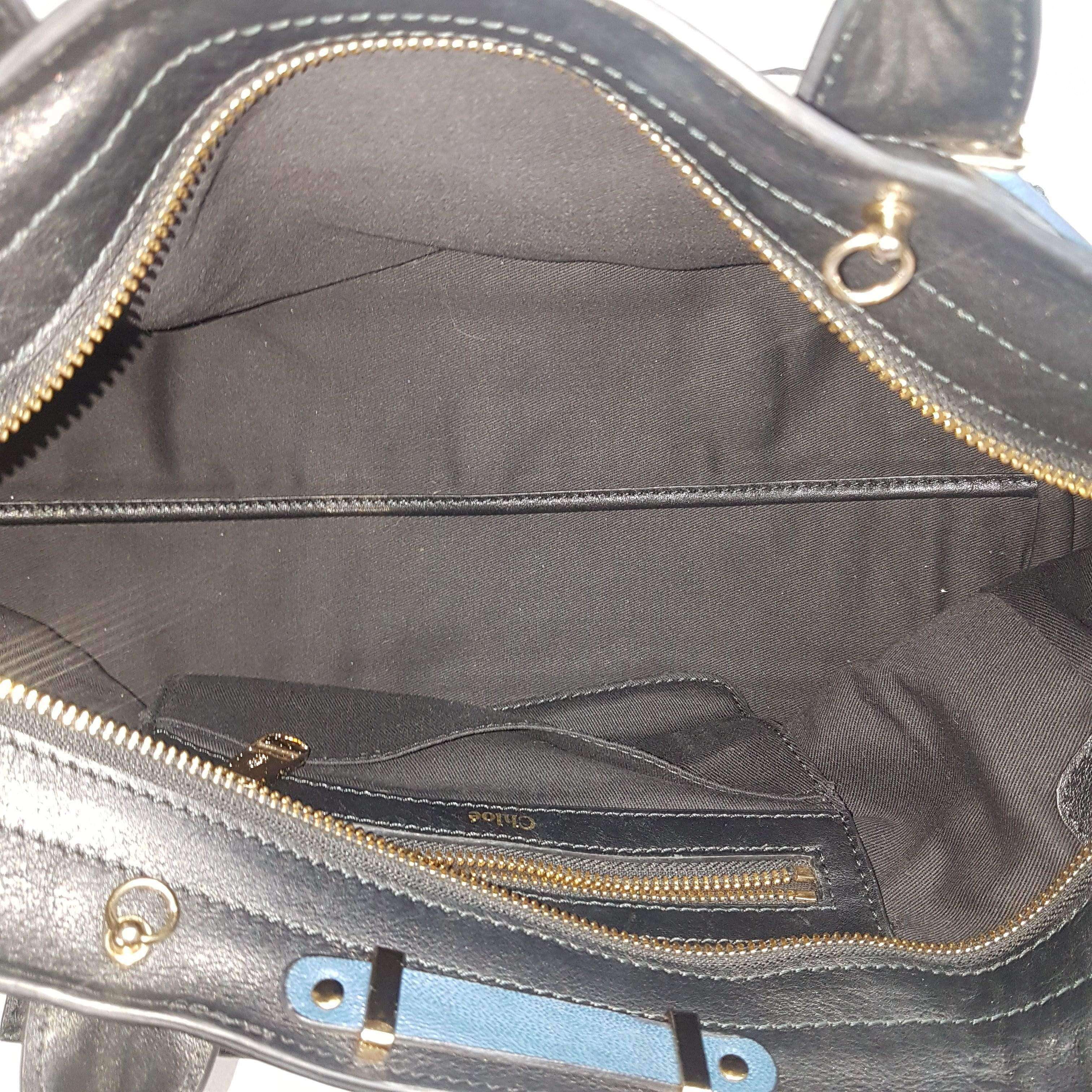 Chloe Blue/Black Leather Medium Alice Satchel Bag - Image 186