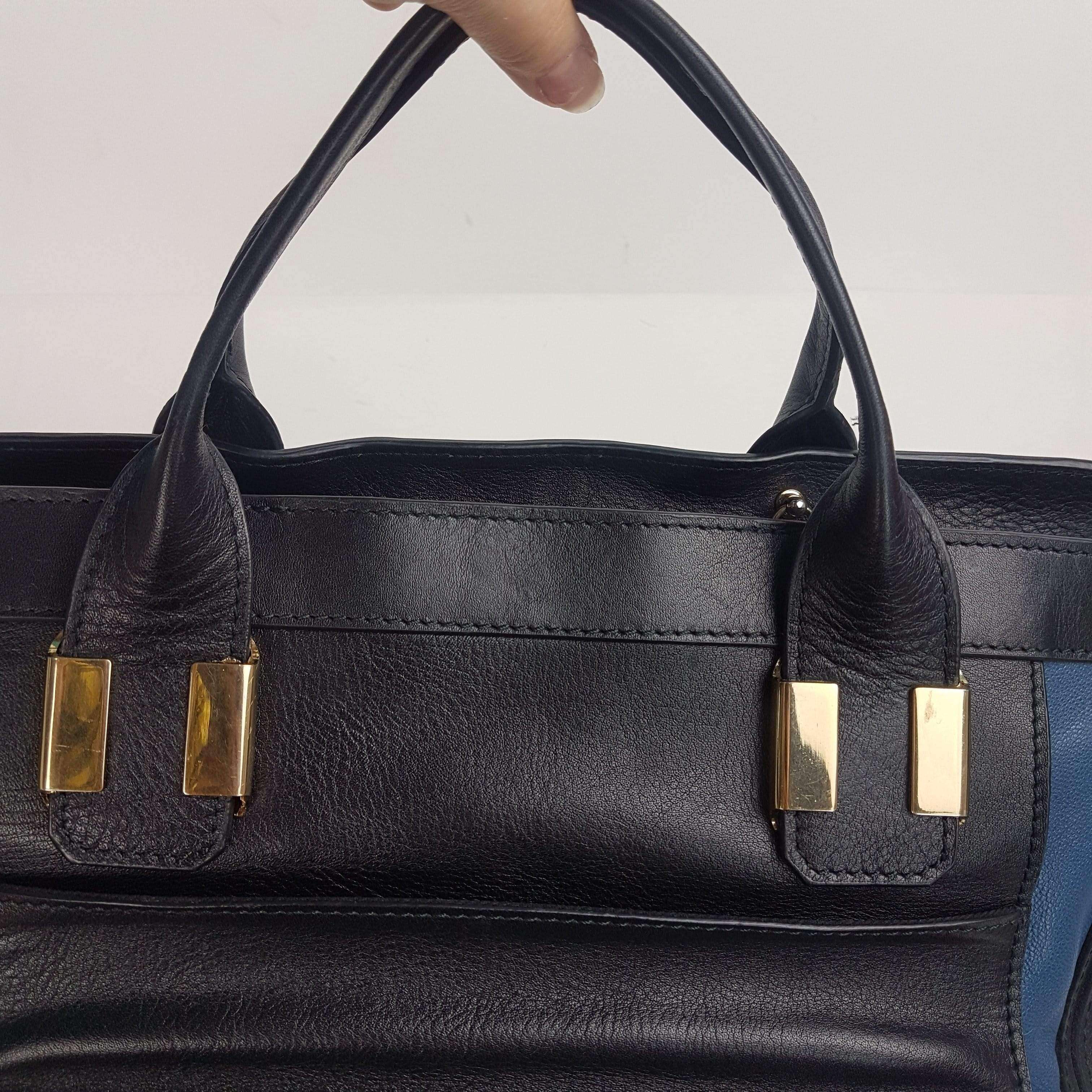 Chloe Blue/Black Leather Medium Alice Satchel Bag - Image 197