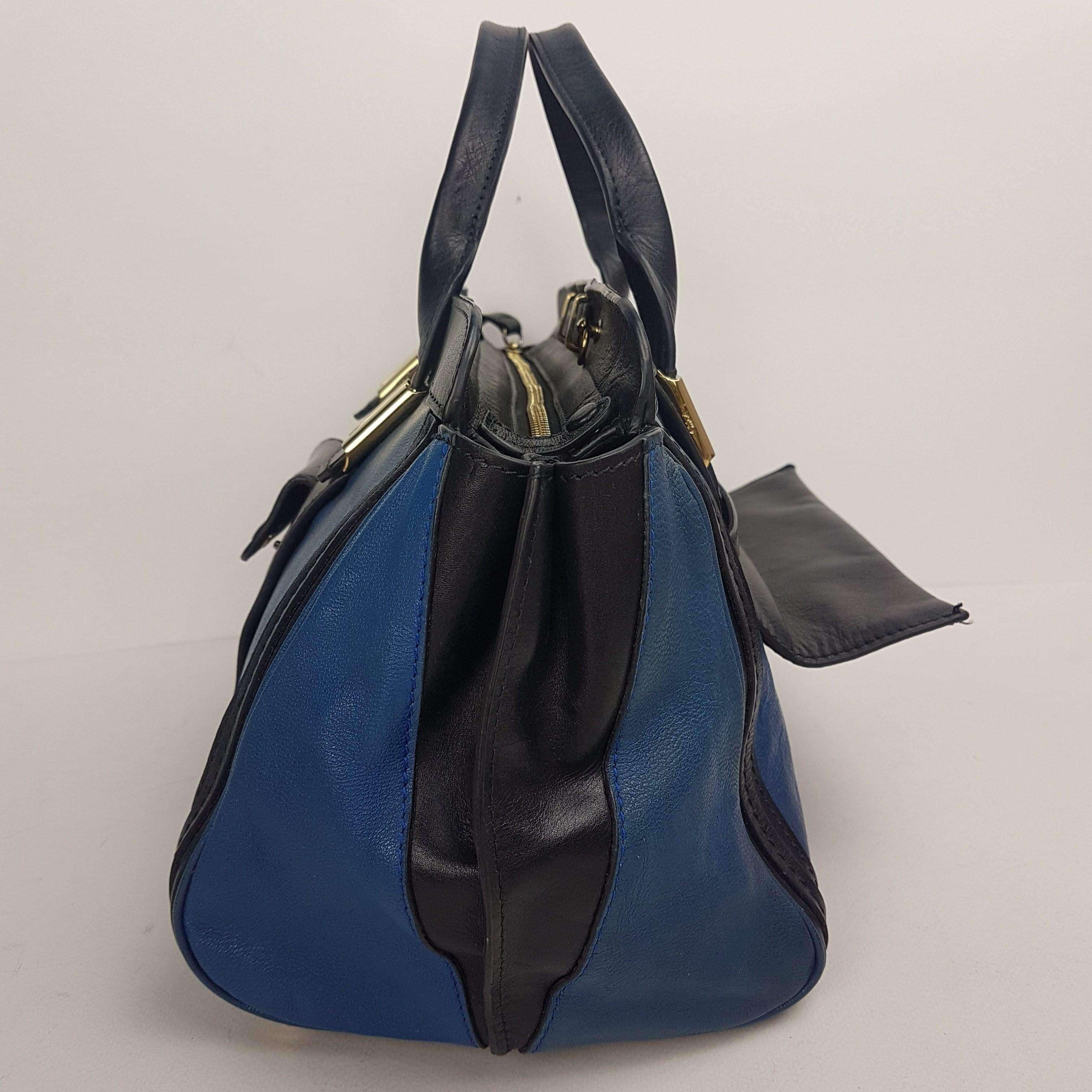 Chloe Blue/Black Leather Medium Alice Satchel Bag - Image 201