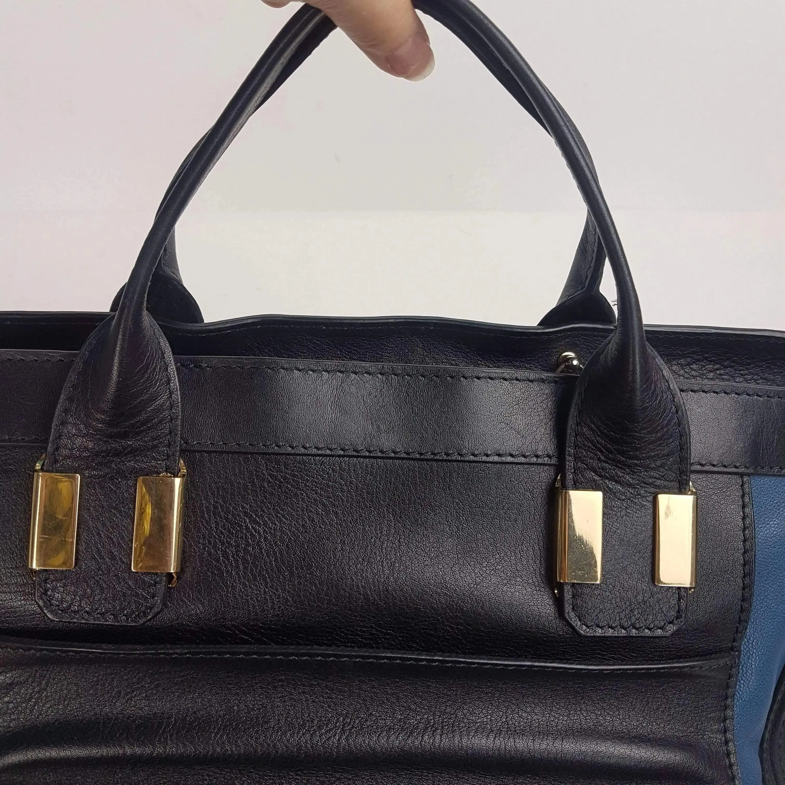 Chloe Blue/Black Leather Medium Alice Satchel Bag - Image 32