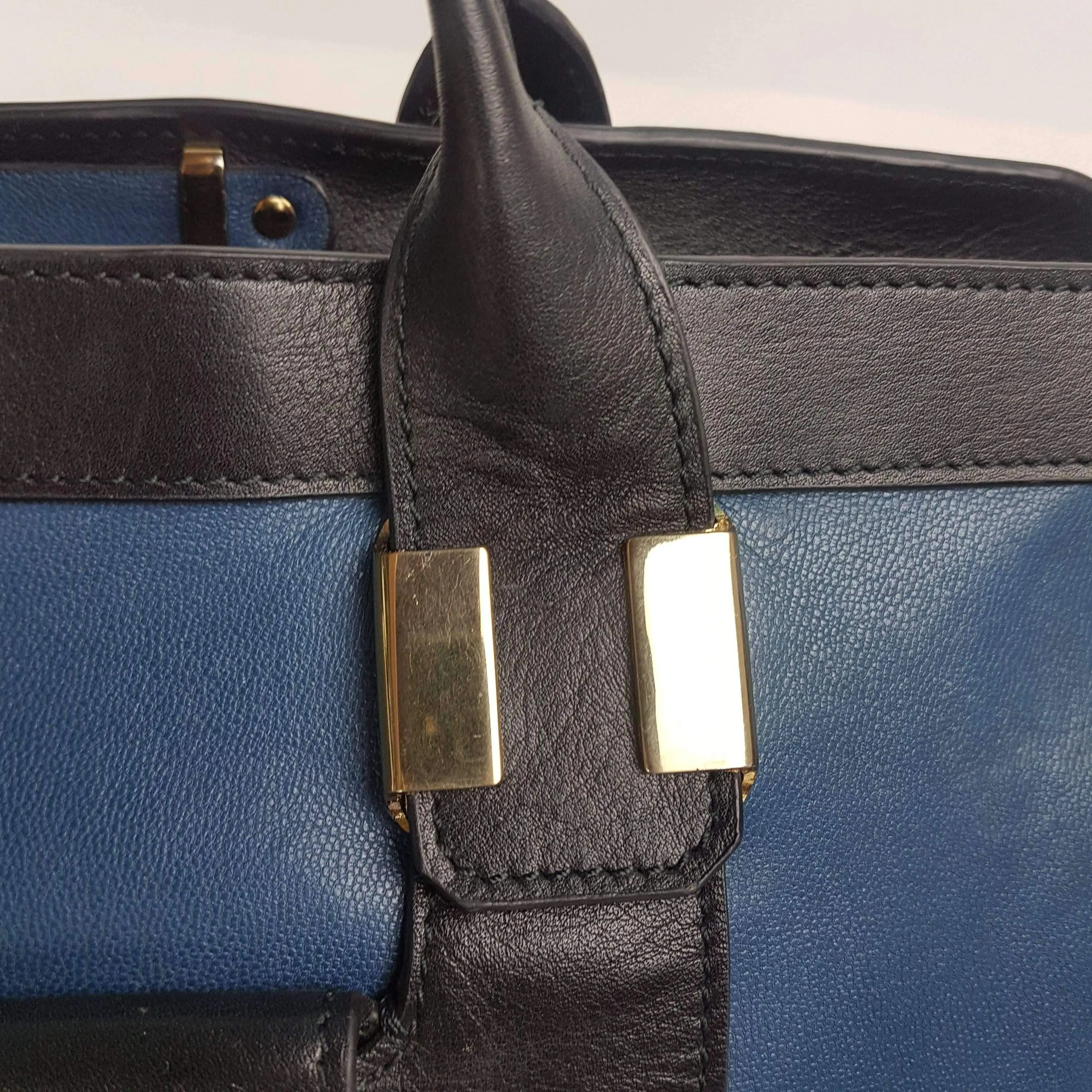 Chloe Blue/Black Leather Medium Alice Satchel Bag - Image 35