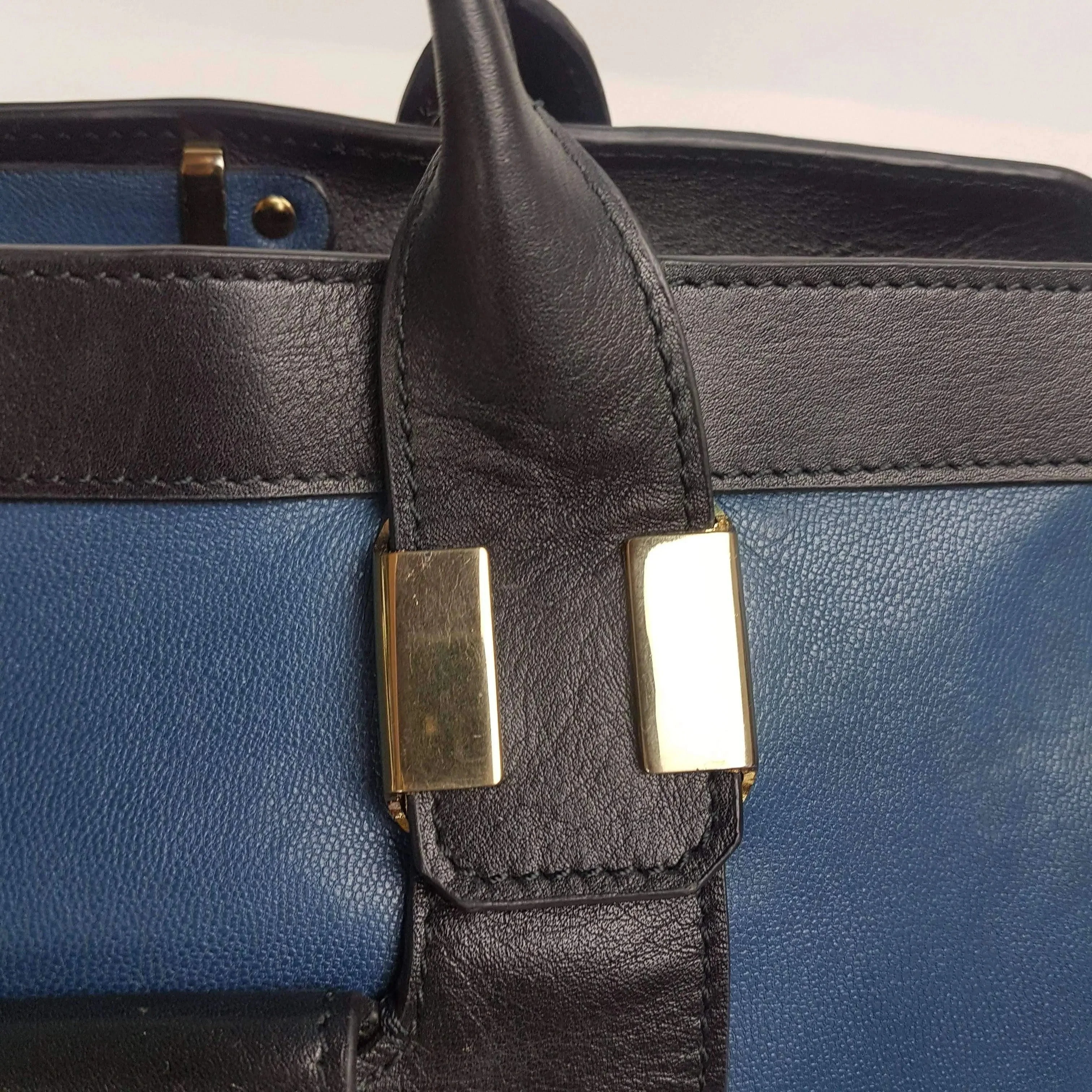 Chloe Blue/Black Leather Medium Alice Satchel Bag - Image 36