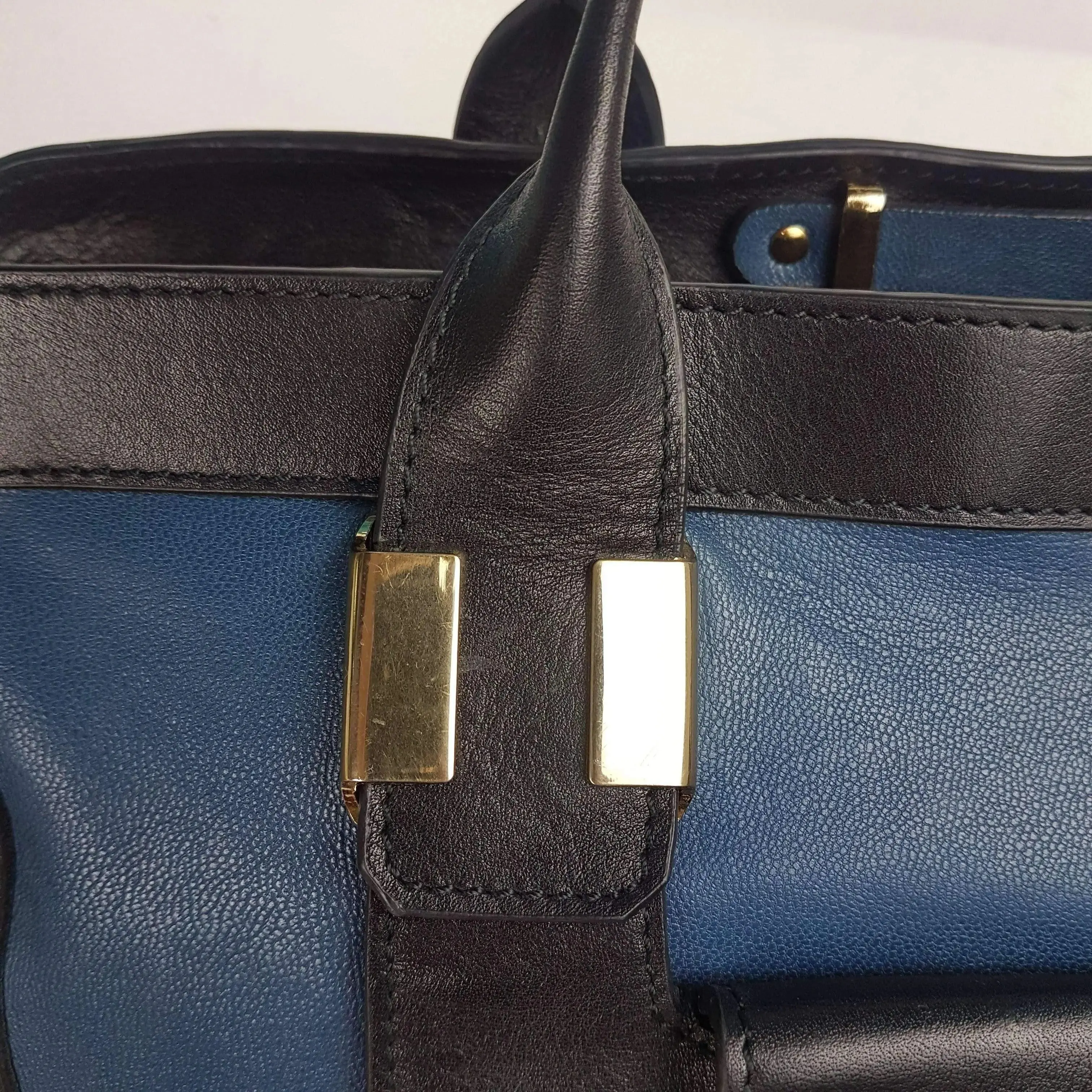 Chloe Blue/Black Leather Medium Alice Satchel Bag - Image 81