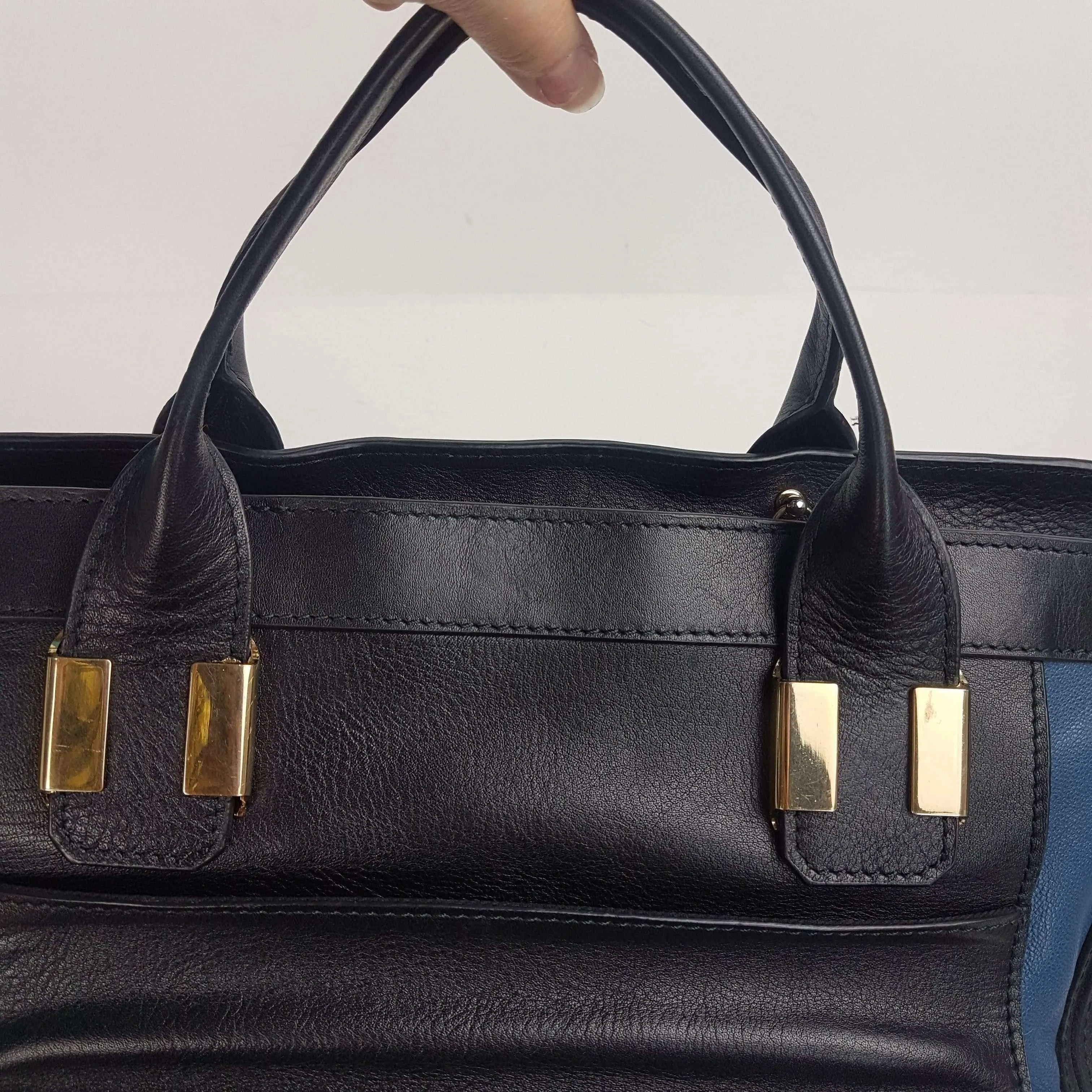 Chloe Blue/Black Leather Medium Alice Satchel Bag - Image 90
