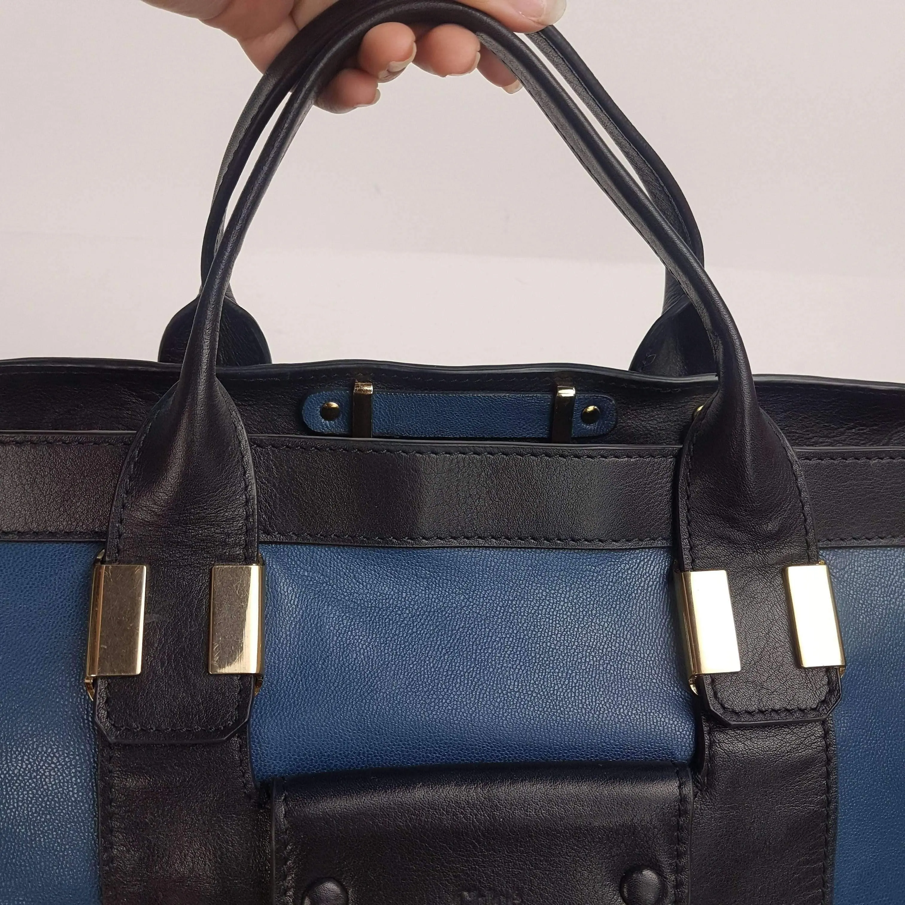 Chloe Blue/Black Leather Medium Alice Satchel Bag - Image 93