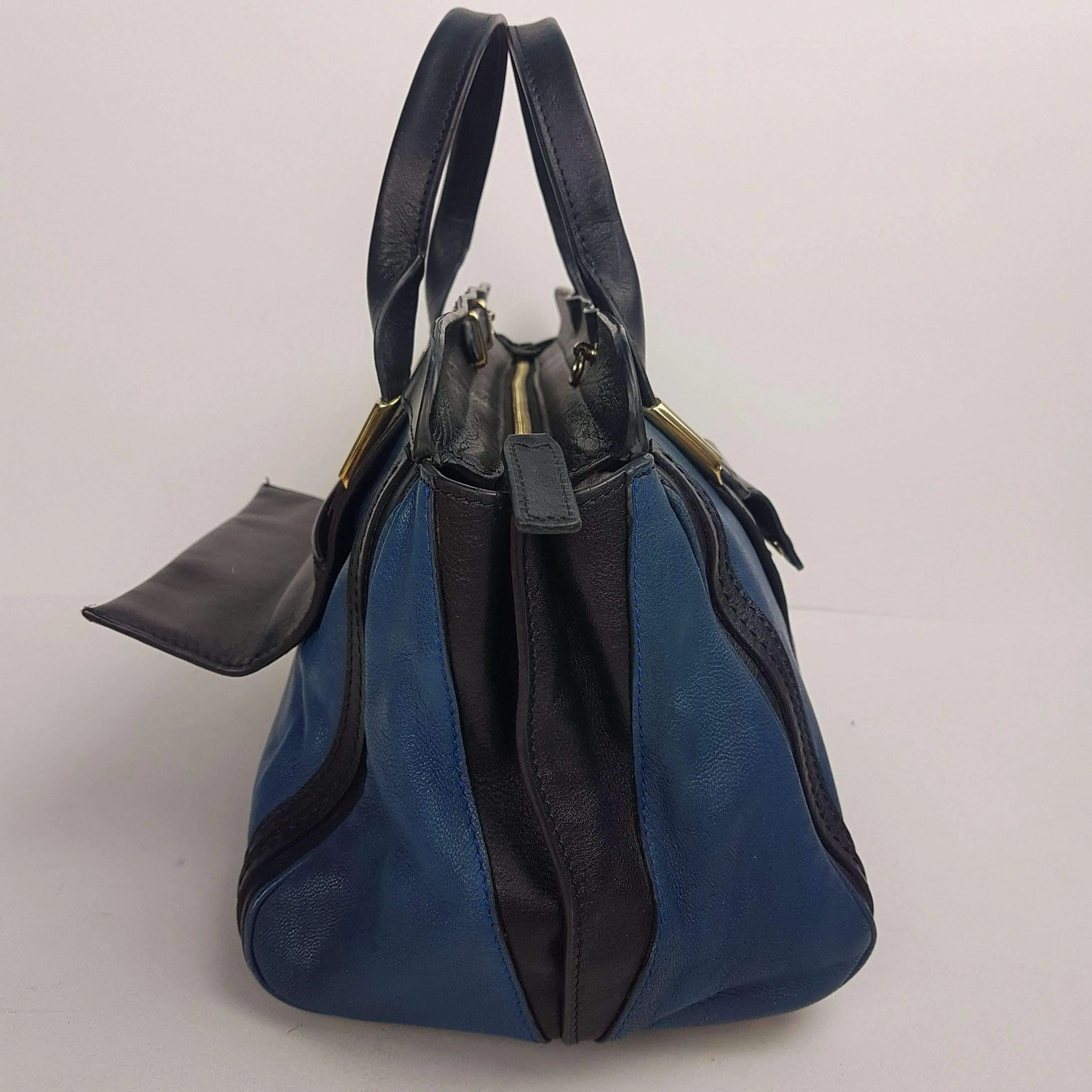 Chloe Blue/Black Leather Medium Alice Satchel Bag - Image 99