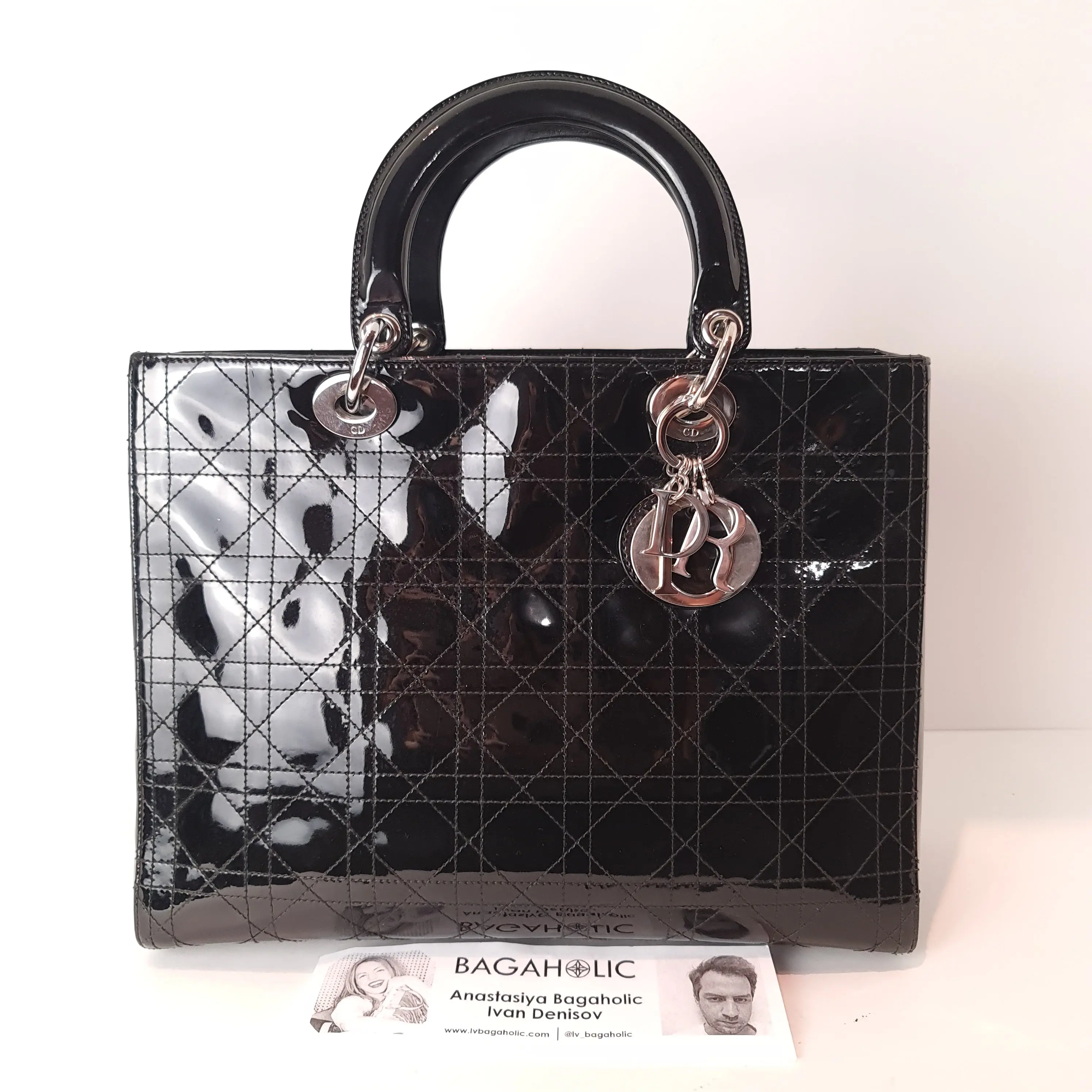 Christian Dior Black Cannage Patent Leather Large Lady Dior Bag (771) - Image 3