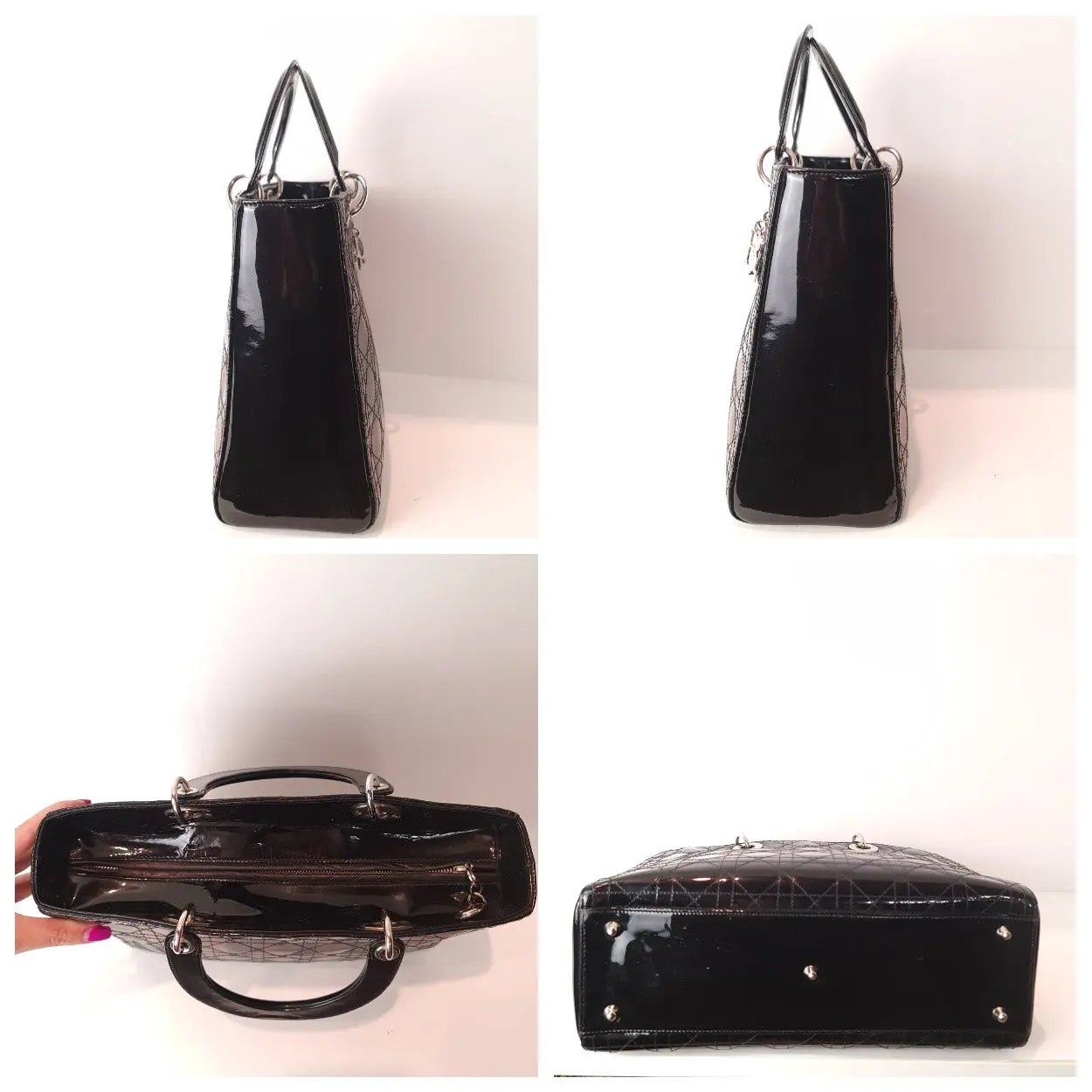 Christian Dior Black Cannage Patent Leather Large Lady Dior Bag (771) - Image 5