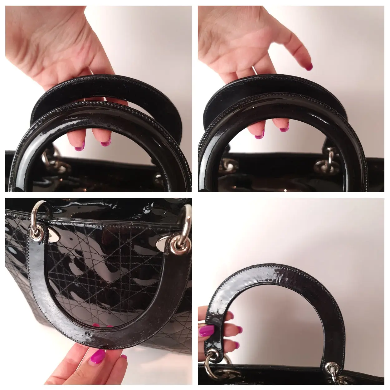 Christian Dior Black Cannage Patent Leather Large Lady Dior Bag (771) - Image 7