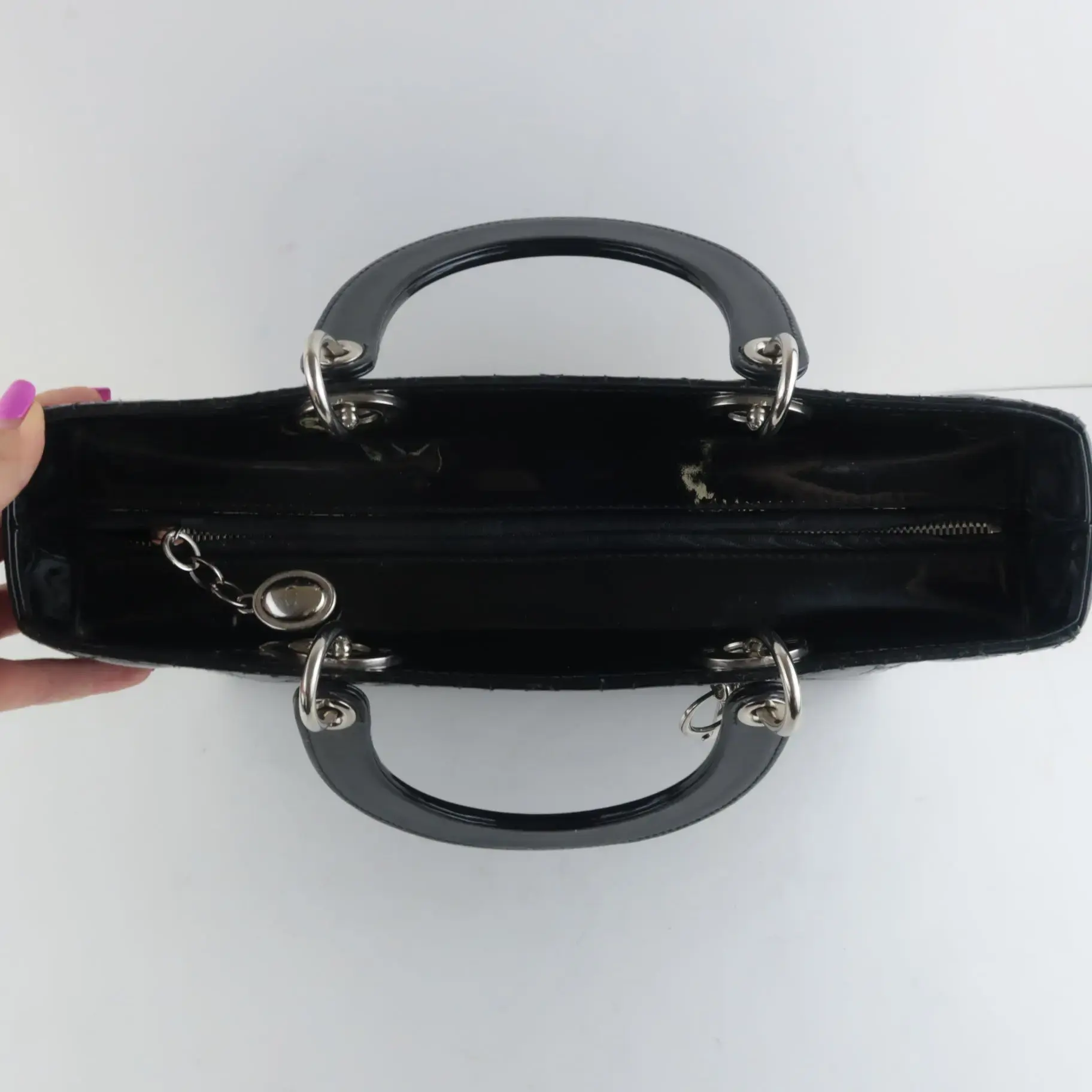 Christian Dior Black Cannage Patent Leather Large Lady Dior Shoulder Bag - Image 12