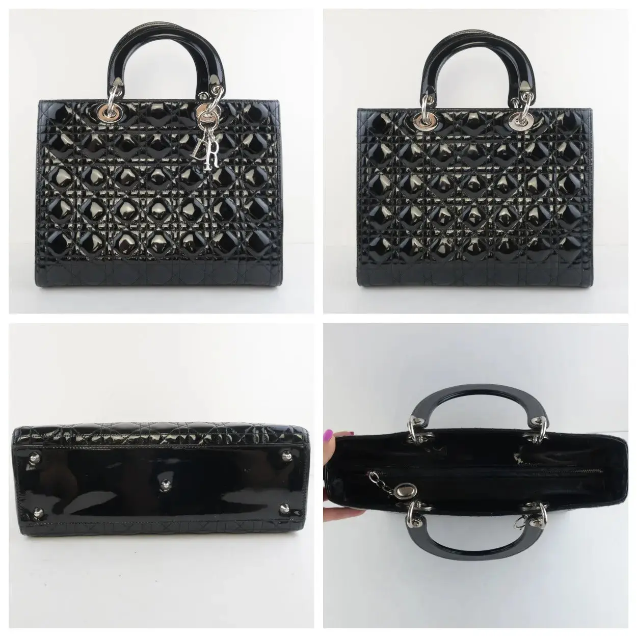 Christian Dior Black Cannage Patent Leather Large Lady Dior Shoulder Bag - Image 18