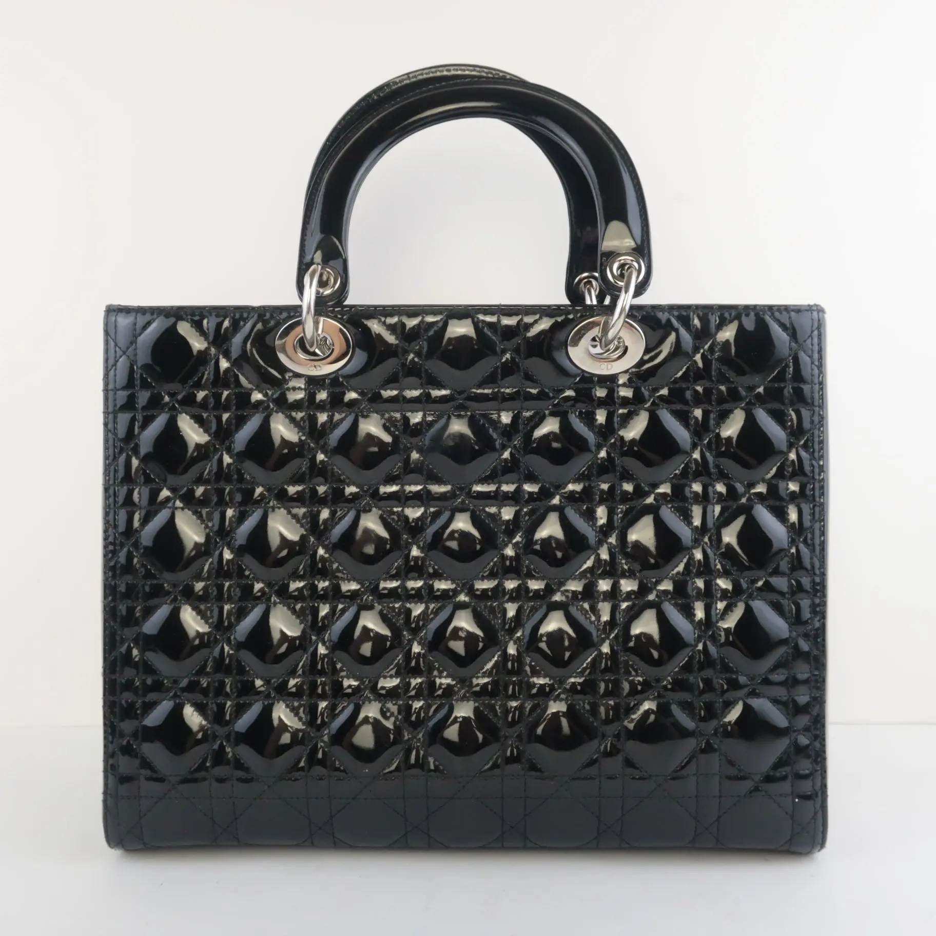 Christian Dior Black Cannage Patent Leather Large Lady Dior Shoulder Bag - Image 4