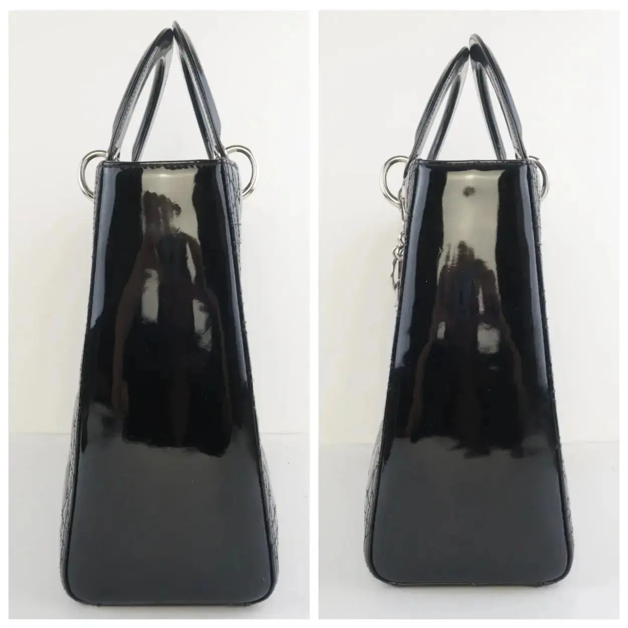 Christian Dior Black Cannage Patent Leather Large Lady Dior Shoulder Bag - Image 5