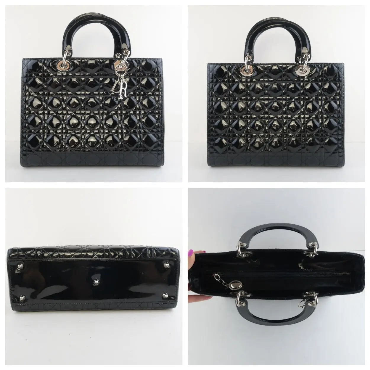Christian Dior Black Cannage Patent Leather Large Lady Dior Shoulder Bag - Image 9