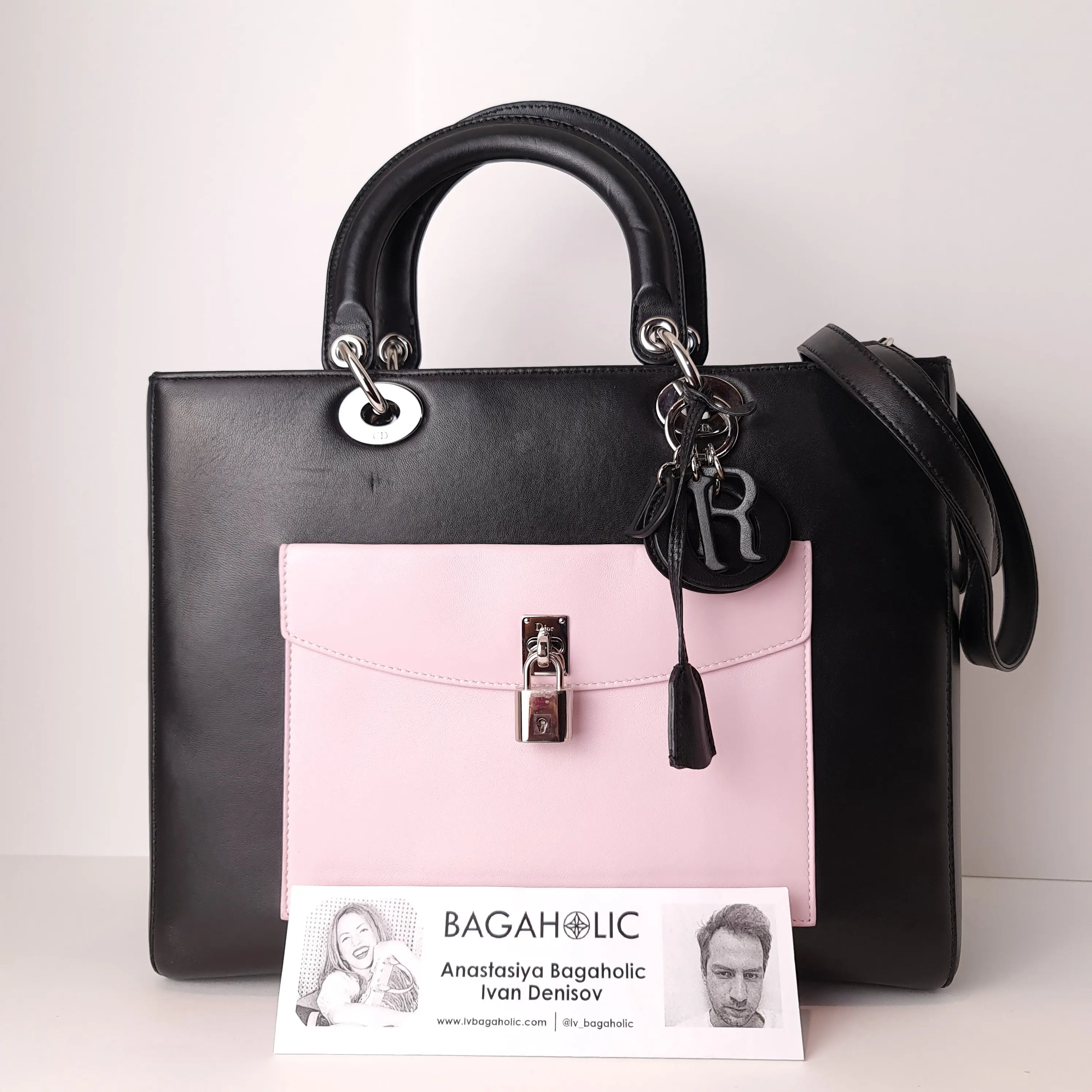 Christian Dior Black Lambskin Large Lady Dior Pockets Shoulder Bag (759) - Image 3
