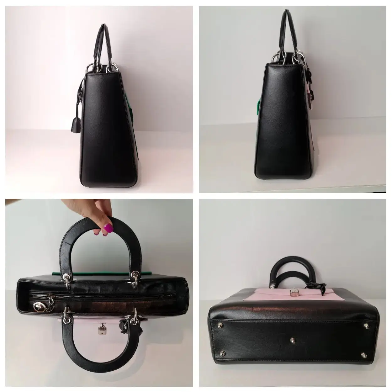 Christian Dior Black Lambskin Large Lady Dior Pockets Shoulder Bag (759) - Image 7