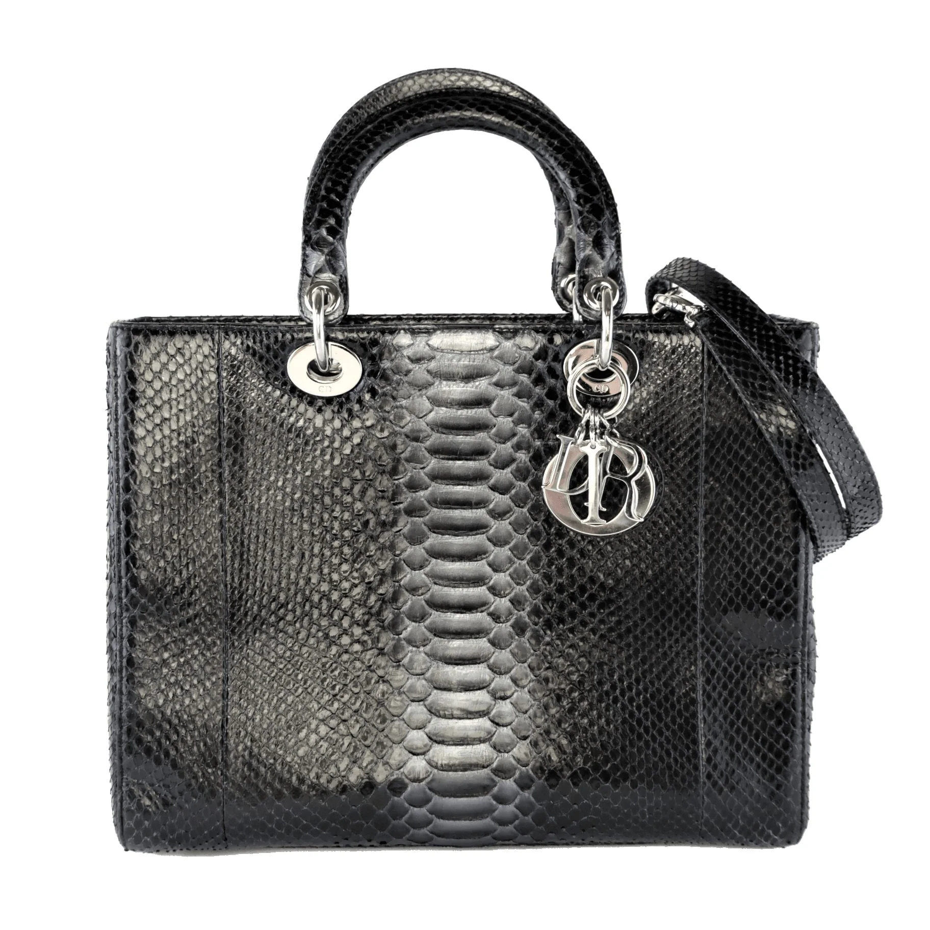 Christian Dior Black Python Large Lady Dior Bag - Image 2