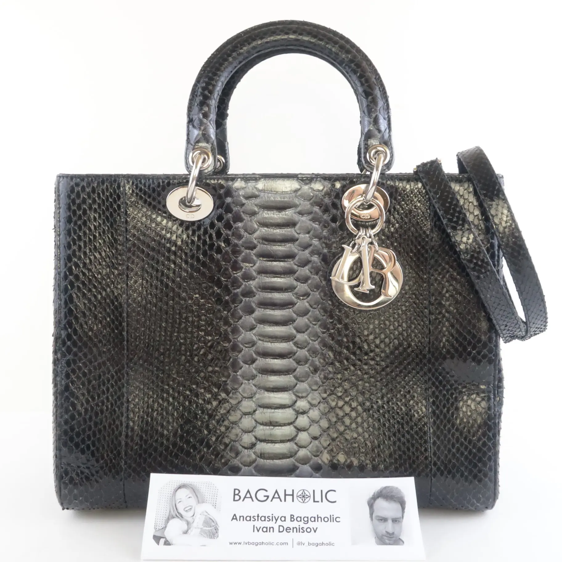 Christian Dior Black Python Large Lady Dior Bag - Image 4
