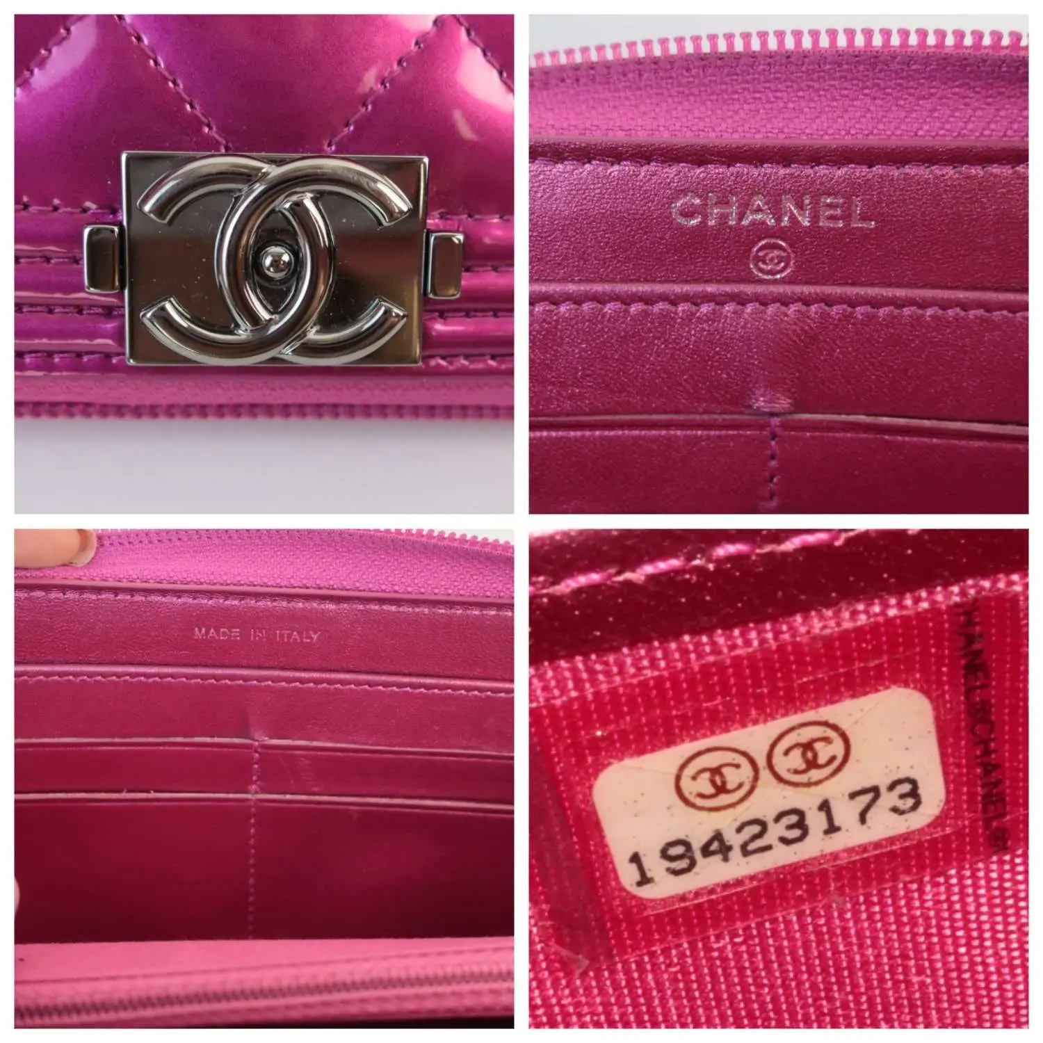Chanel Boy Patent Leather Fuchsia Long Zipped Wallet - Image 10