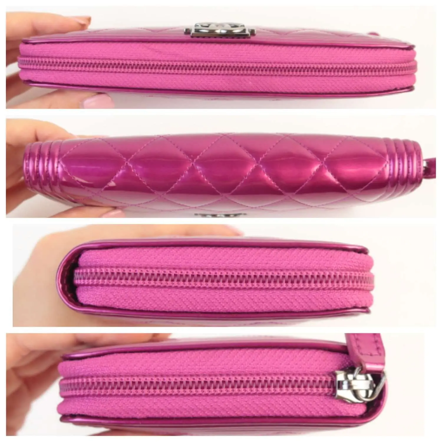 Chanel Boy Patent Leather Fuchsia Long Zipped Wallet - Image 7