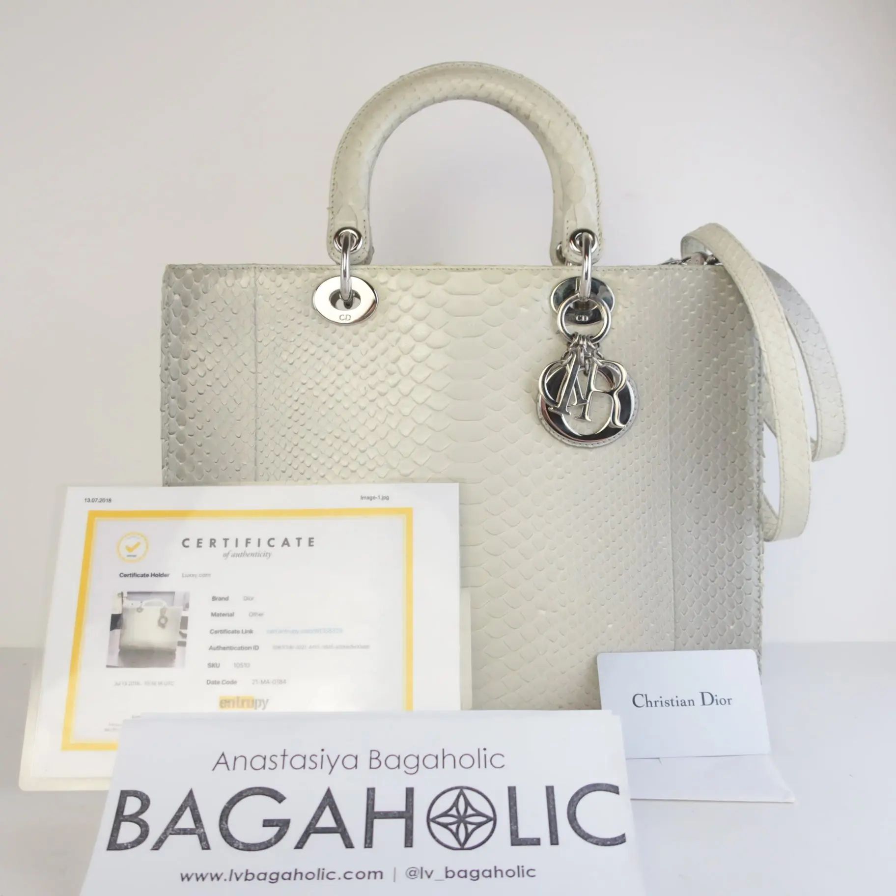 Dior Beige Python Large Lady Dior Shoulder Bag - Image 4