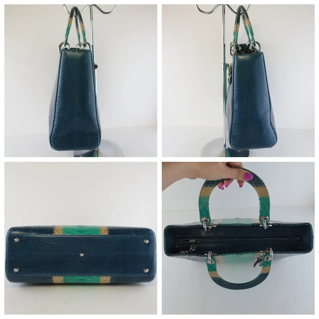 Dior Blue Python Lady Dior Large Shoulder Bag - Image 14