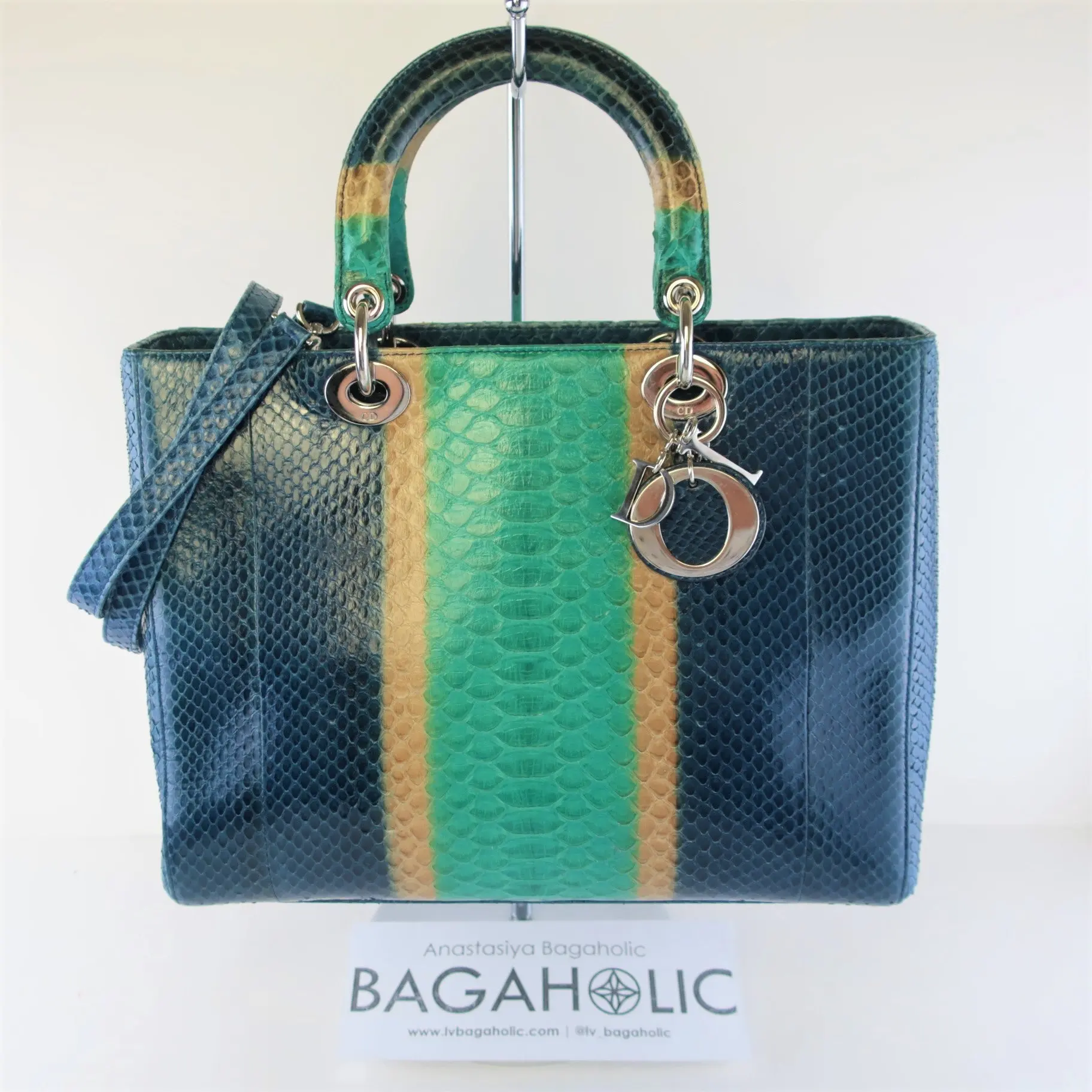 Dior Blue Python Lady Dior Large Shoulder Bag - Image 21