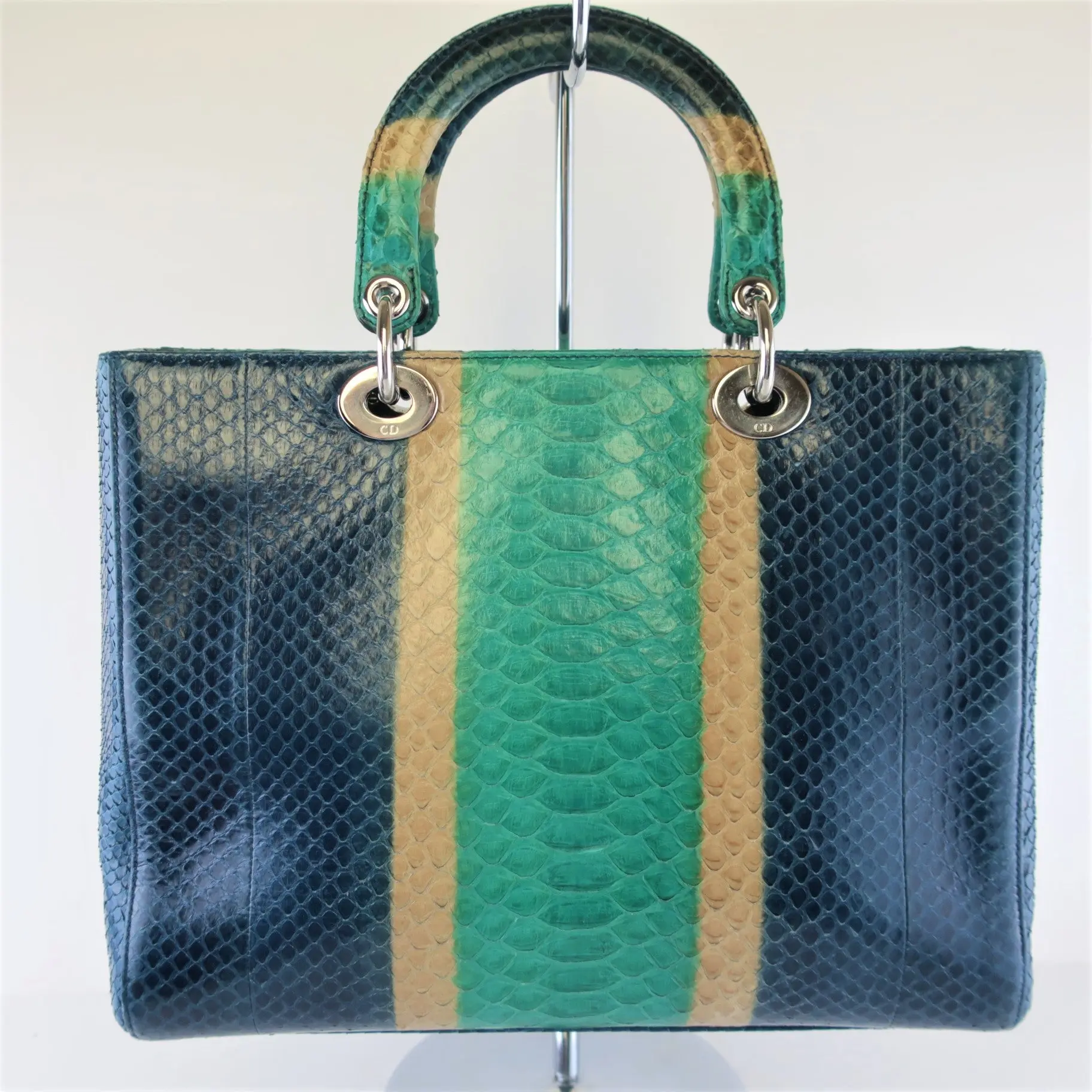Dior Blue Python Lady Dior Large Shoulder Bag - Image 6