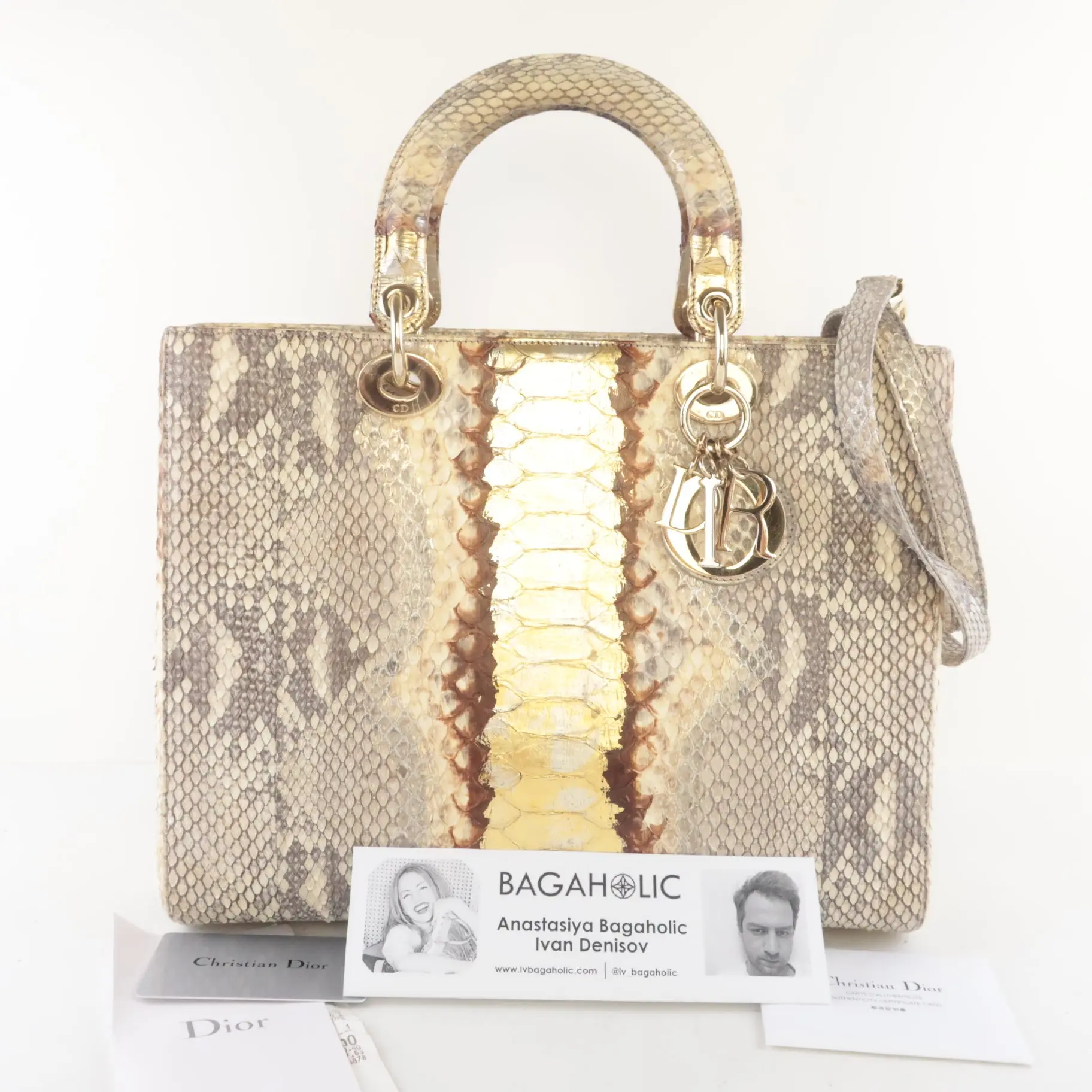 Dior Gold Python Lady Dior Large Shoulder Bag - Image 2