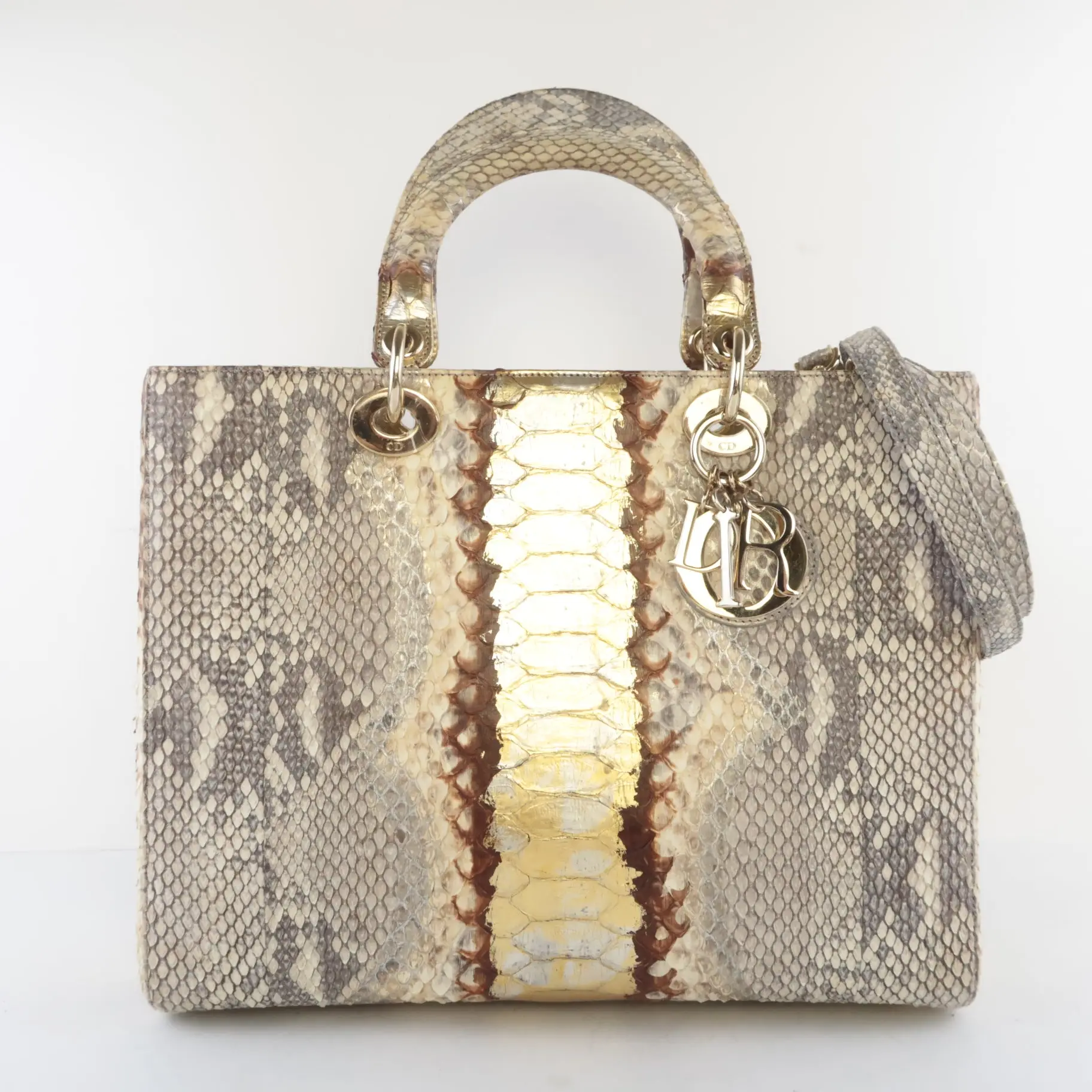 Dior Gold Python Lady Dior Large Shoulder Bag - Image 3