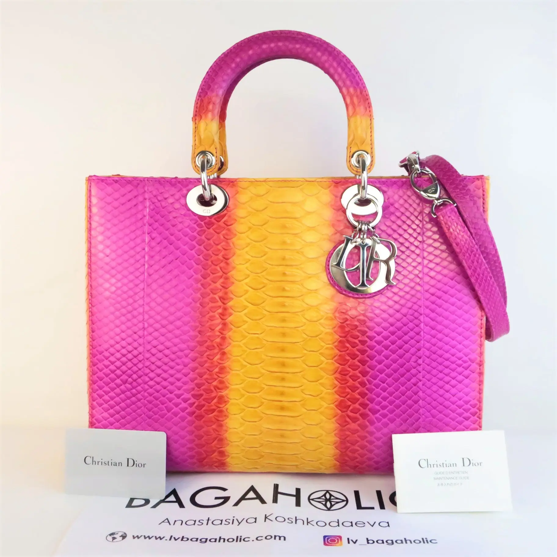 Dior Limited Edition Pink Python Lady Dior Large Shoulder Bag - Image 3