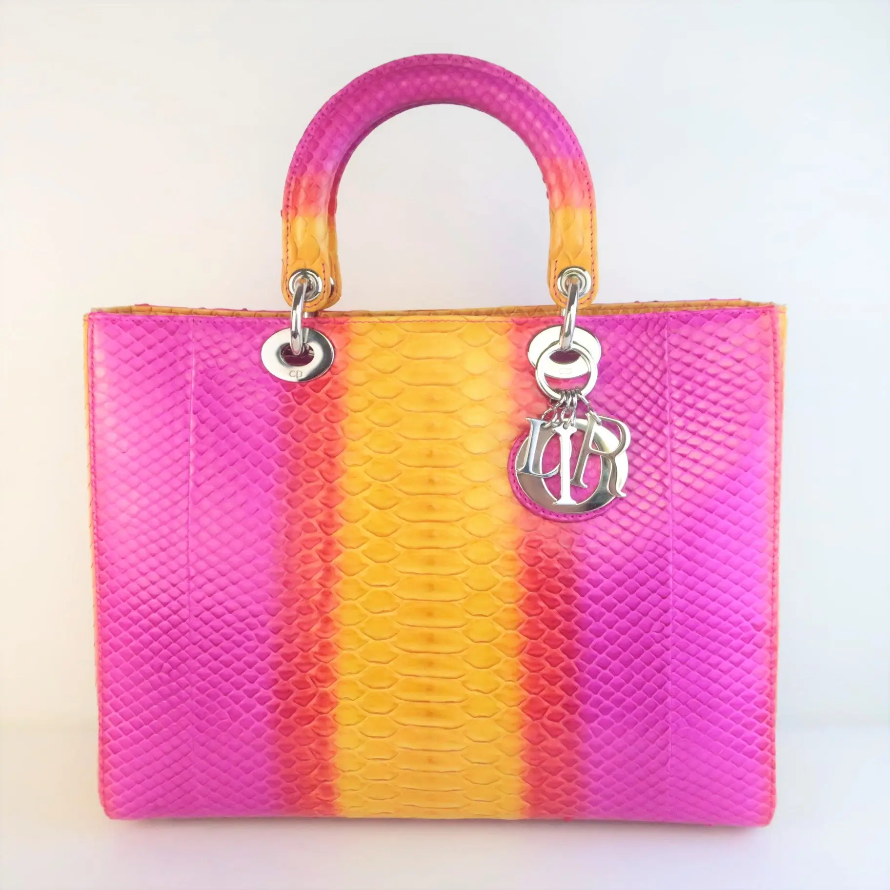 Dior Limited Edition Pink Python Lady Dior Large Shoulder Bag - Image 4