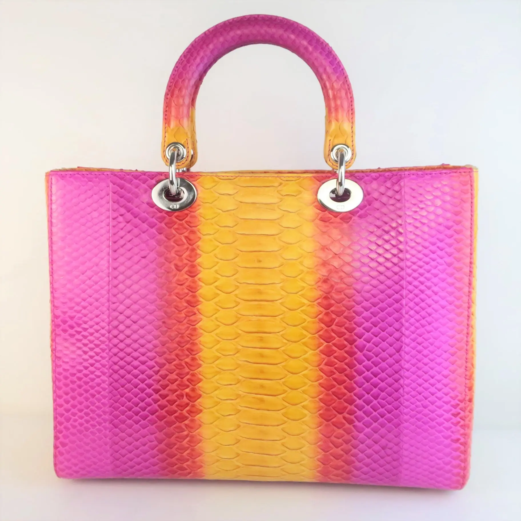 Dior Limited Edition Pink Python Lady Dior Large Shoulder Bag - Image 5