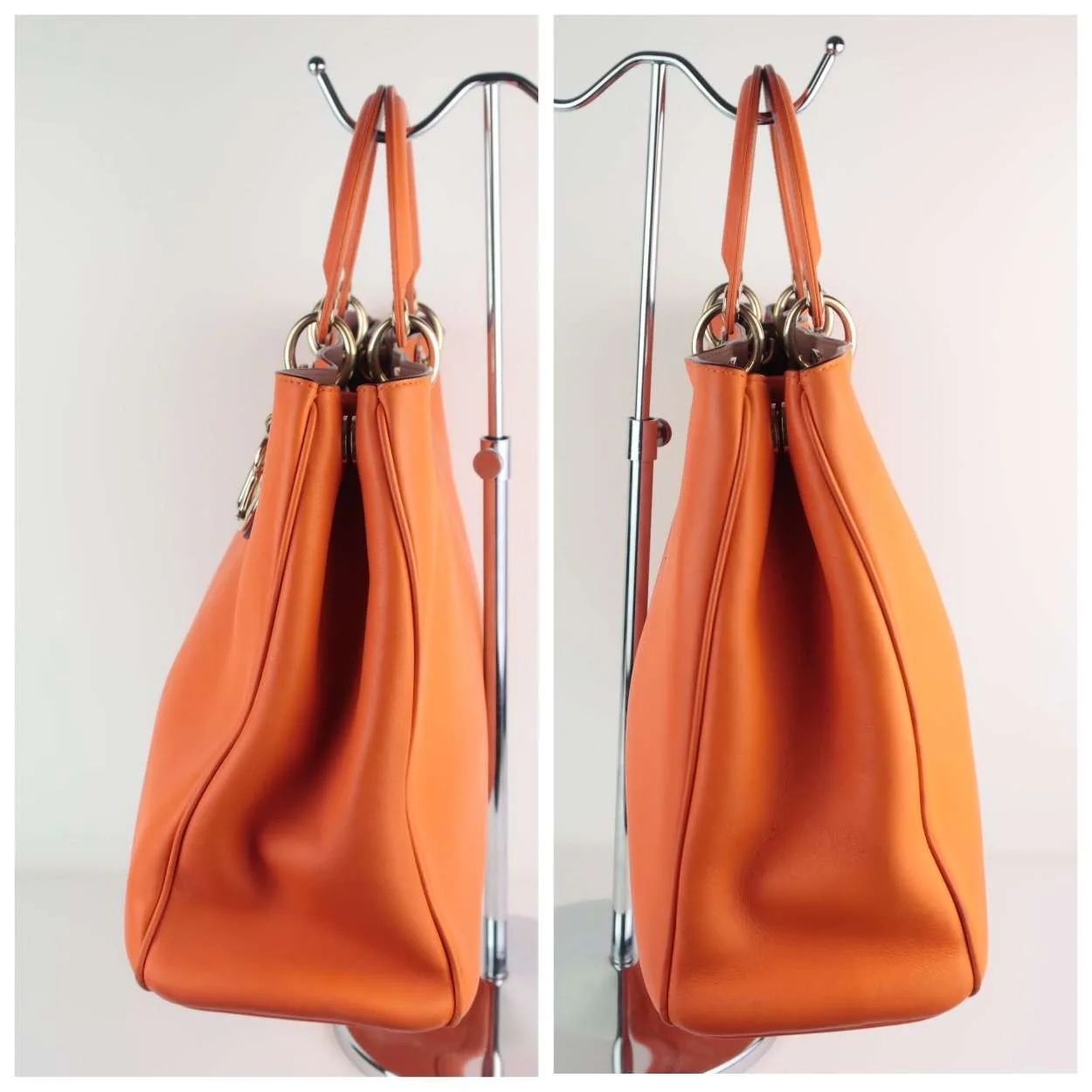 Dior Orange Calfskin Leather Diorissimo Large Tote Bag - Image 11